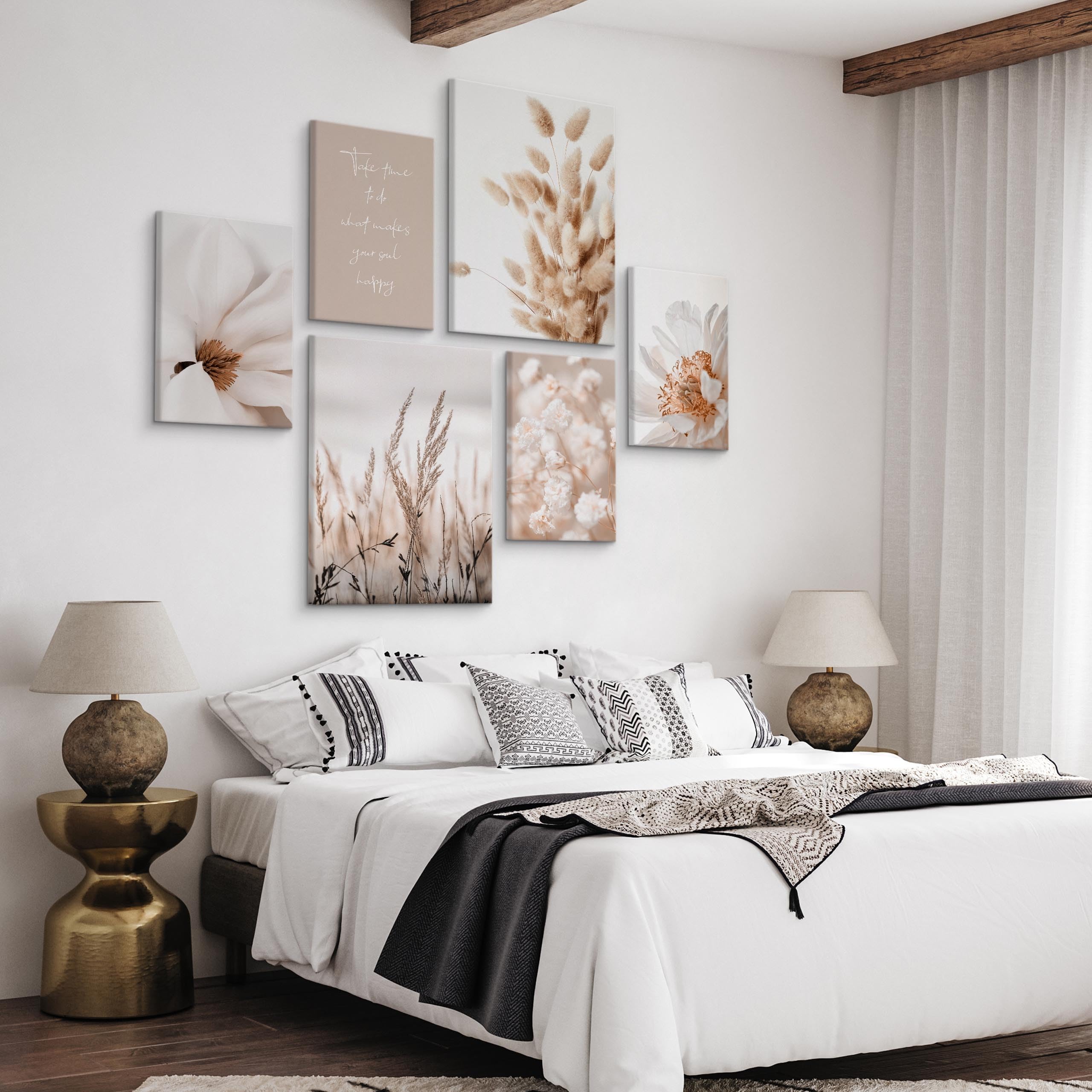 Muralo Wandbilder Set Leinwand Bilder Boho Stil 2x 30x40 cm 4x 20x30 cm Beige