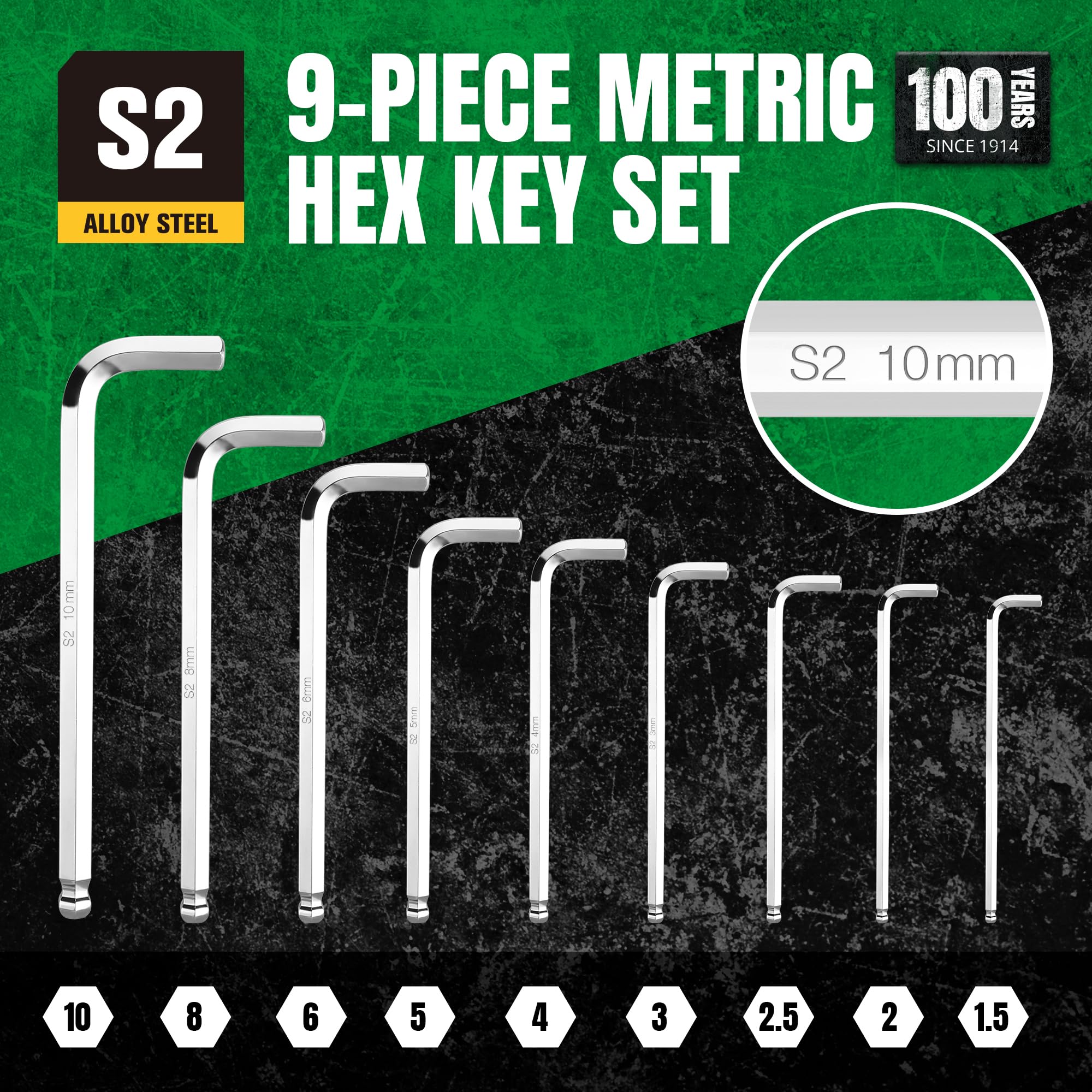 SK 9-teiliges Inbusschlüssel-Set, Klappbarer Sechskantschlüsselsatz, metrischer Kugelkopf-Sechskant-L-Key, S2-Stahl