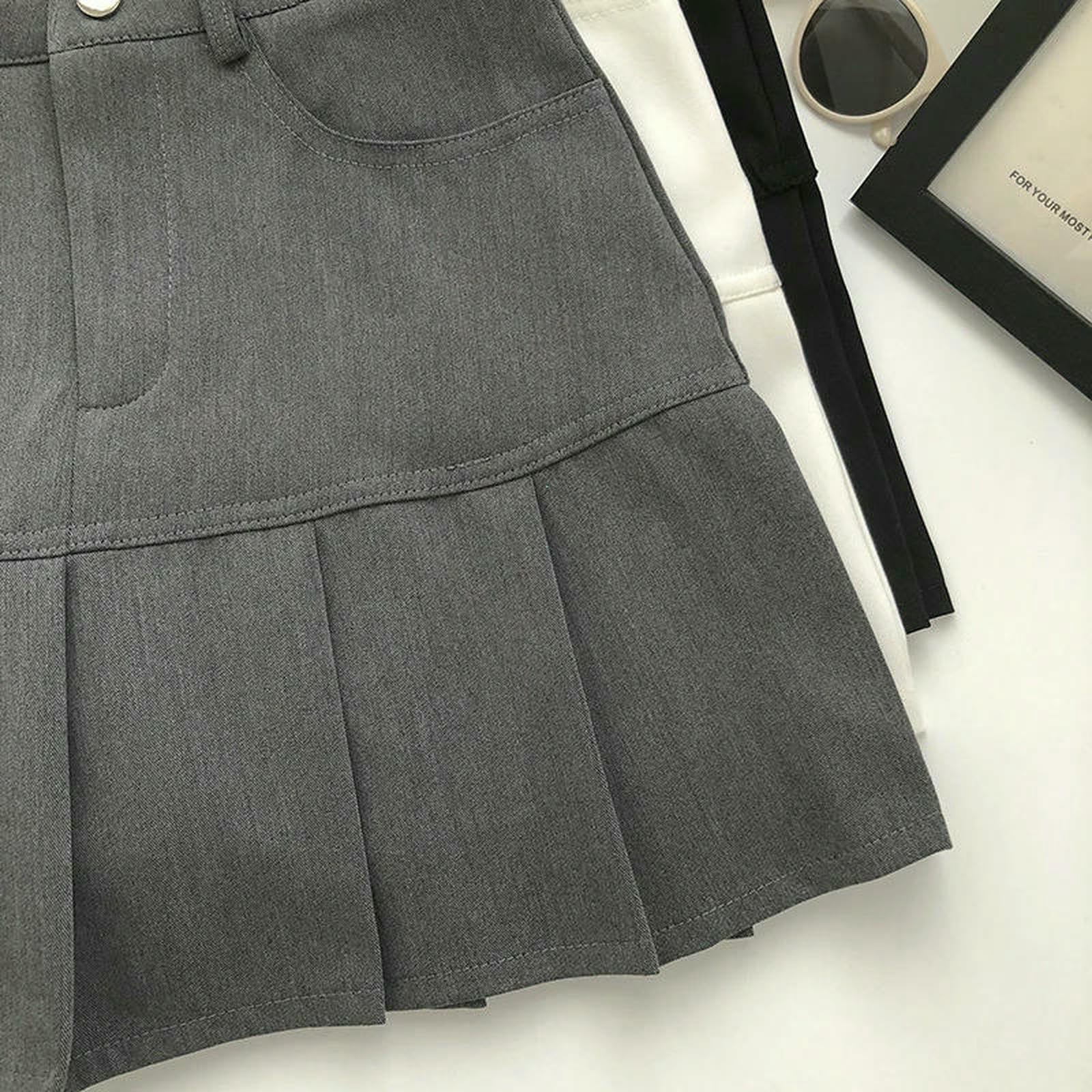 Rock Vintage High Waist Faltenrock Damen College Style Uniformen Sicherheitshose Mini Street Slim A-Linie Rock-schwarz-s