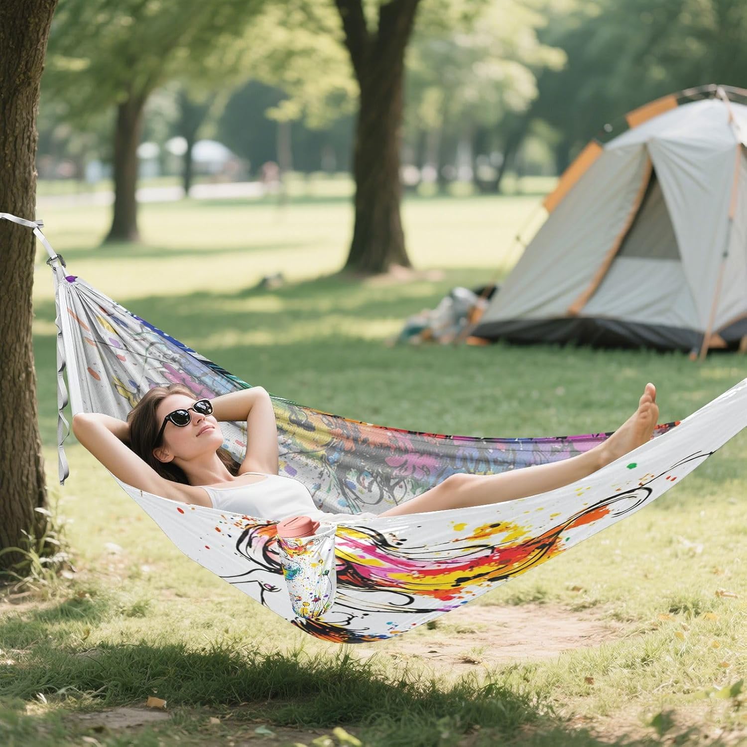 Aesthetic Mermaid Camping Hammocks with Tree Straps Cloth Hammock for Indoor Outdoor Patio