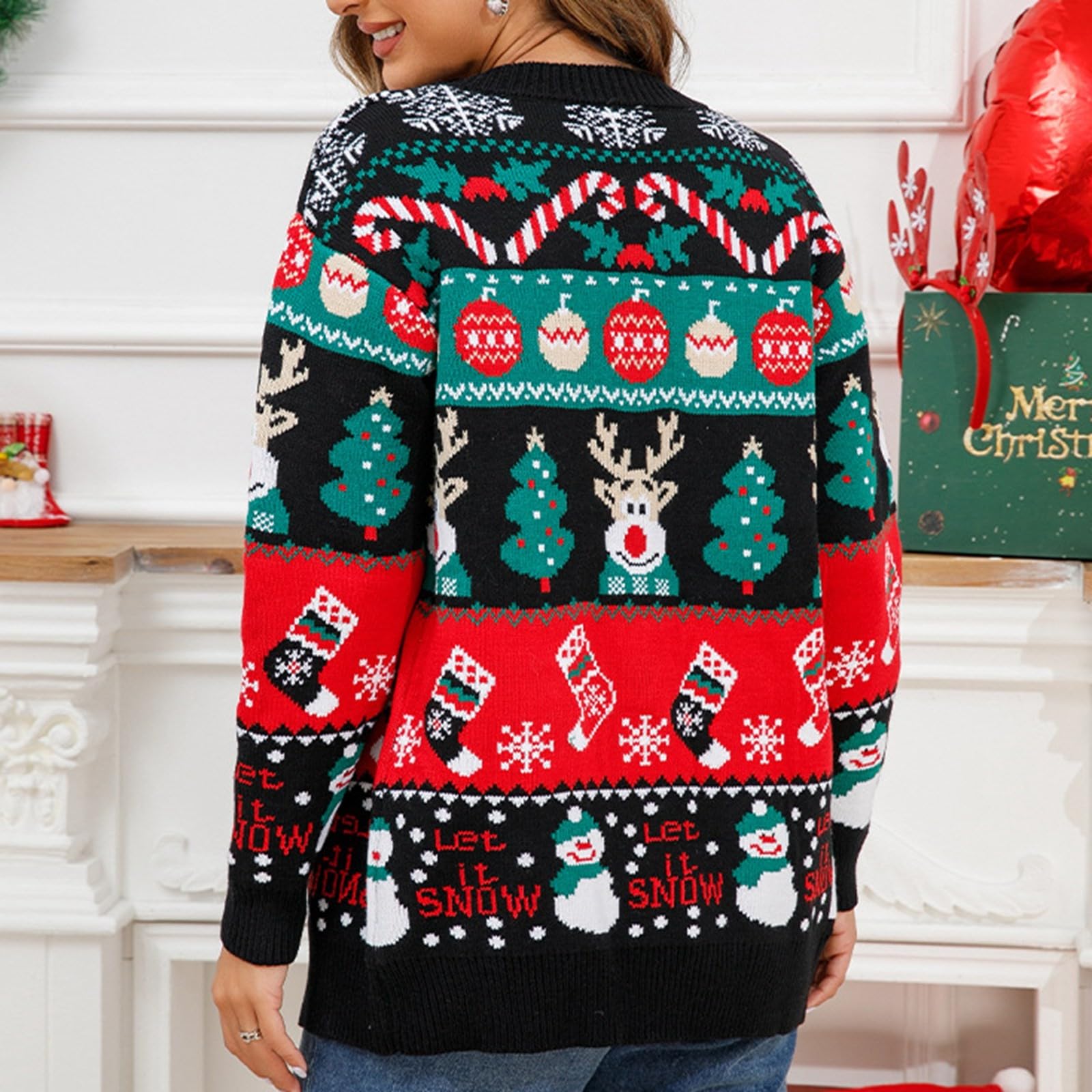 Strickjacke Damen Kurz -Weihnachtspullover Damen Lustig Weihnachtspulli Hässlich Ugly Christmas Sweater Weihnachts Cardigan Elegant V Ausschnitt Strickpullover Jacke mit Knopf für Frauen