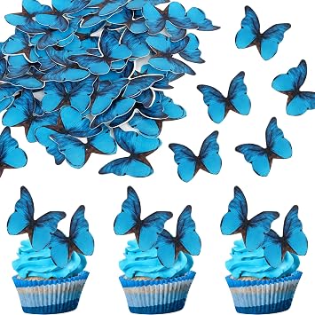 48 Pack Wafer Paper Butterflies Cupcake Toppers, Edible Butterfly Cake Decorations, Edible Butterflies for Cake Decorating for Wedding Birthday Anniversary Party Cupcake Decorating Deep Blue