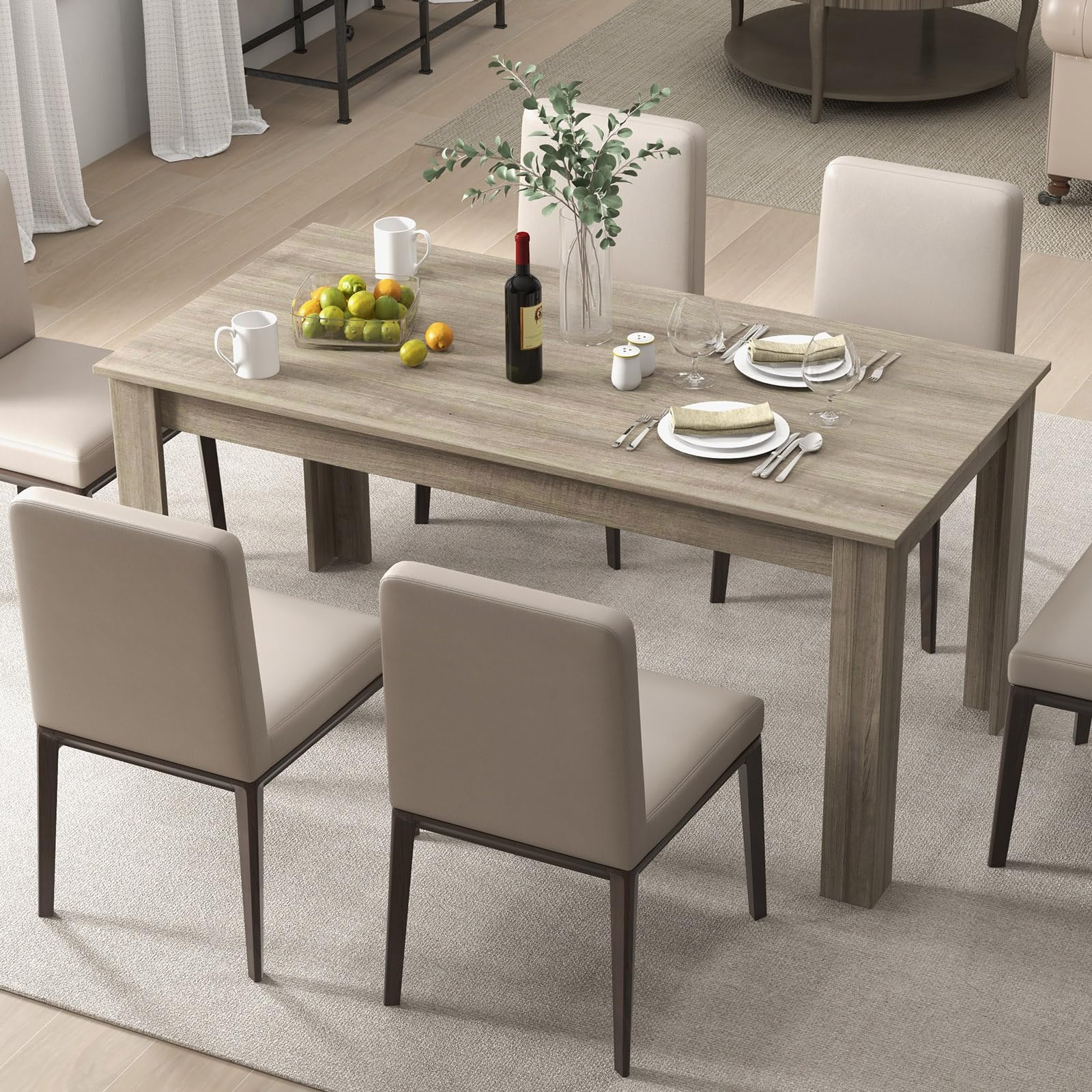 Table de cuisine rectangulaire pour repas de famille en bois naturel