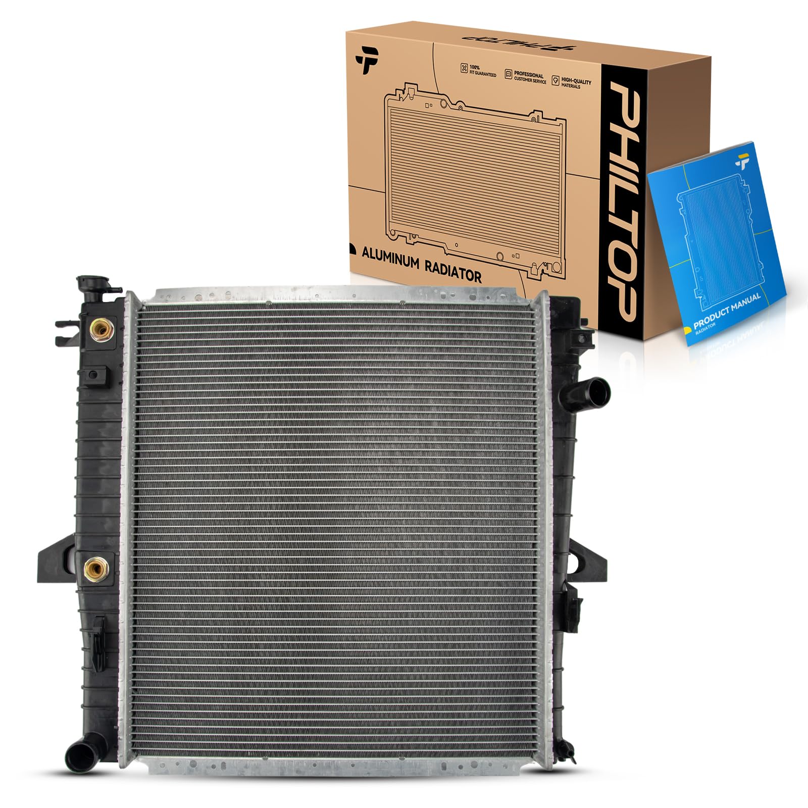 PHILTOP Radiator Complete Radiator Compatible with Ranger 1998-2011, Mountaineer 2001, Explorer Sport Trac 2001-2005 3.0L 4.0L 20-3/4"W 23-3/4"H