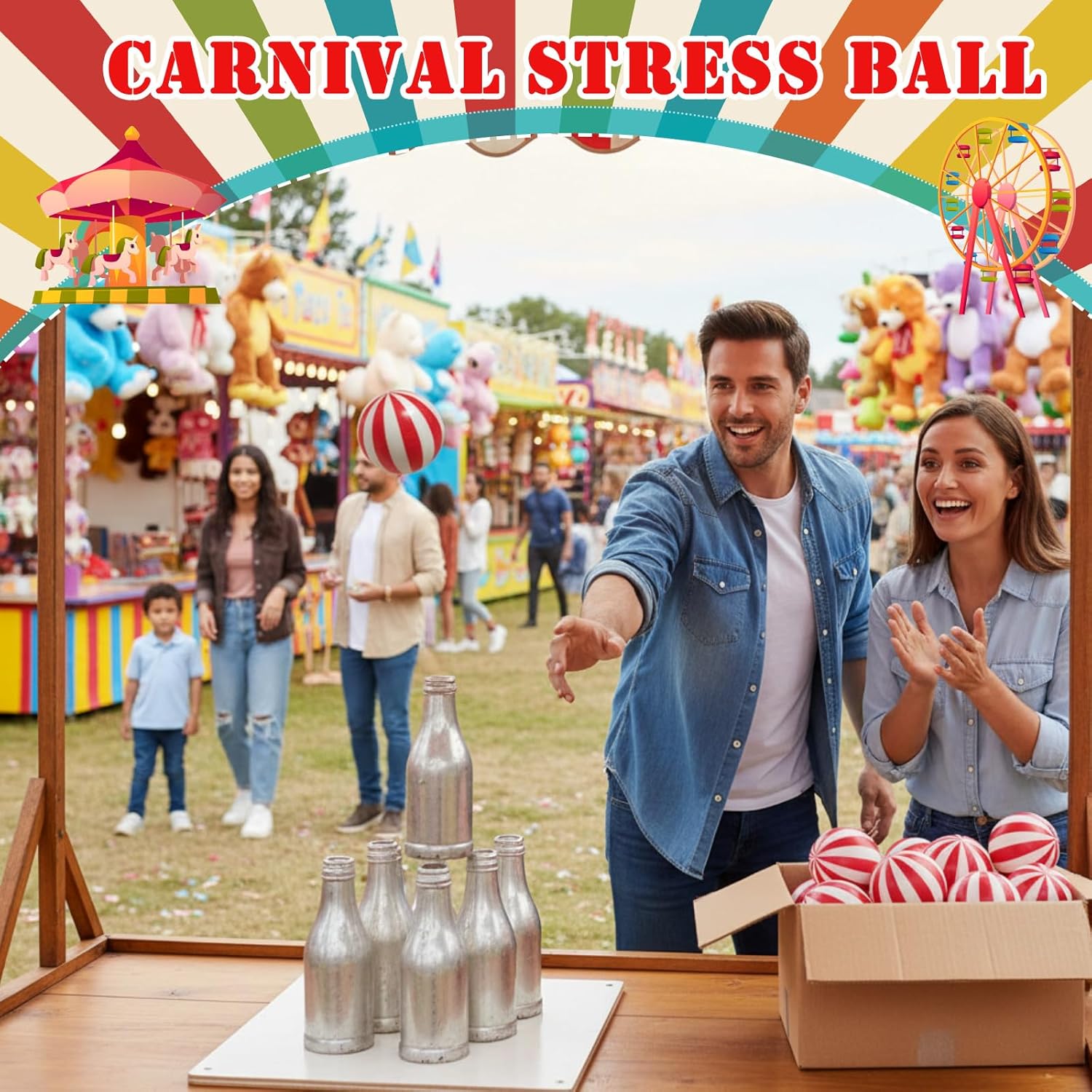 Libima 50 Pcs 2'' Stress Ball Squeeze Fidget Toy Themed Party Favor Fun Stress Relief Toy for Teen Adult Improve Grip Strength Release Pressure Finger Exercise (Carnival)