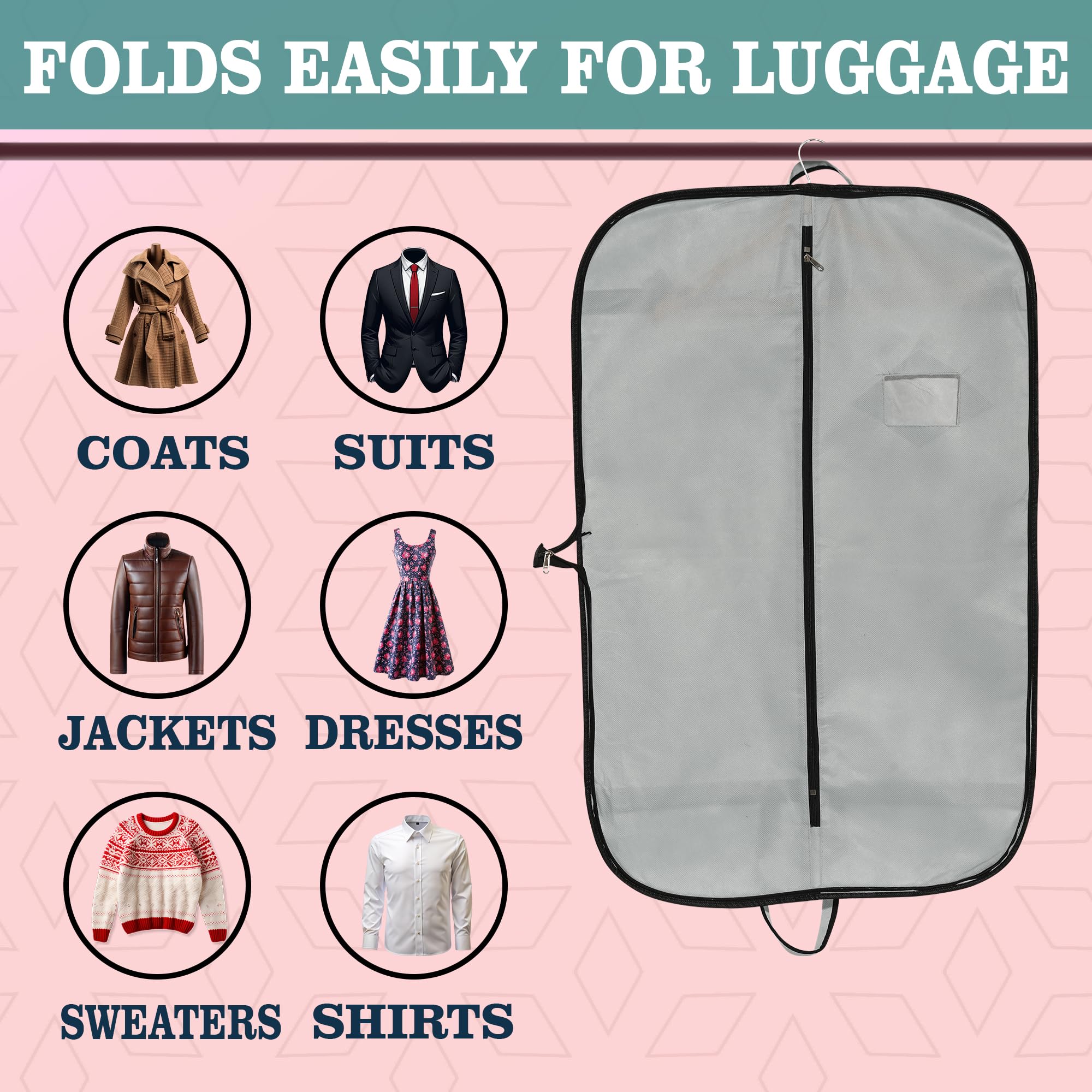 Kuber Industries Paquete de 6 fundas para blazer | Fundas de traje con cremallera para mujeres y hombres | Bolsa de abrigo a prueba de polvo para ropa, chaqueta | Funda plegable lisa | Gris