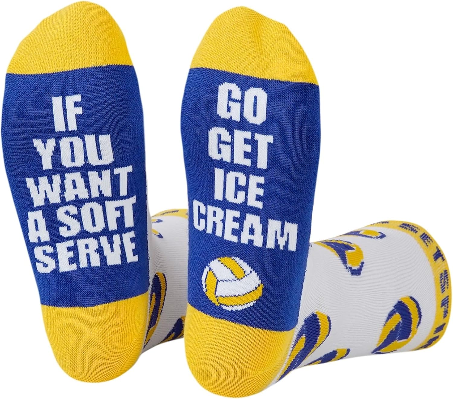InnoBeta Funny Volleyball Socks for Teen Girls & Coaches - 'If You Want A Soft Serve Go Get Ice Cream' Crew Socks, One Size Fits Most