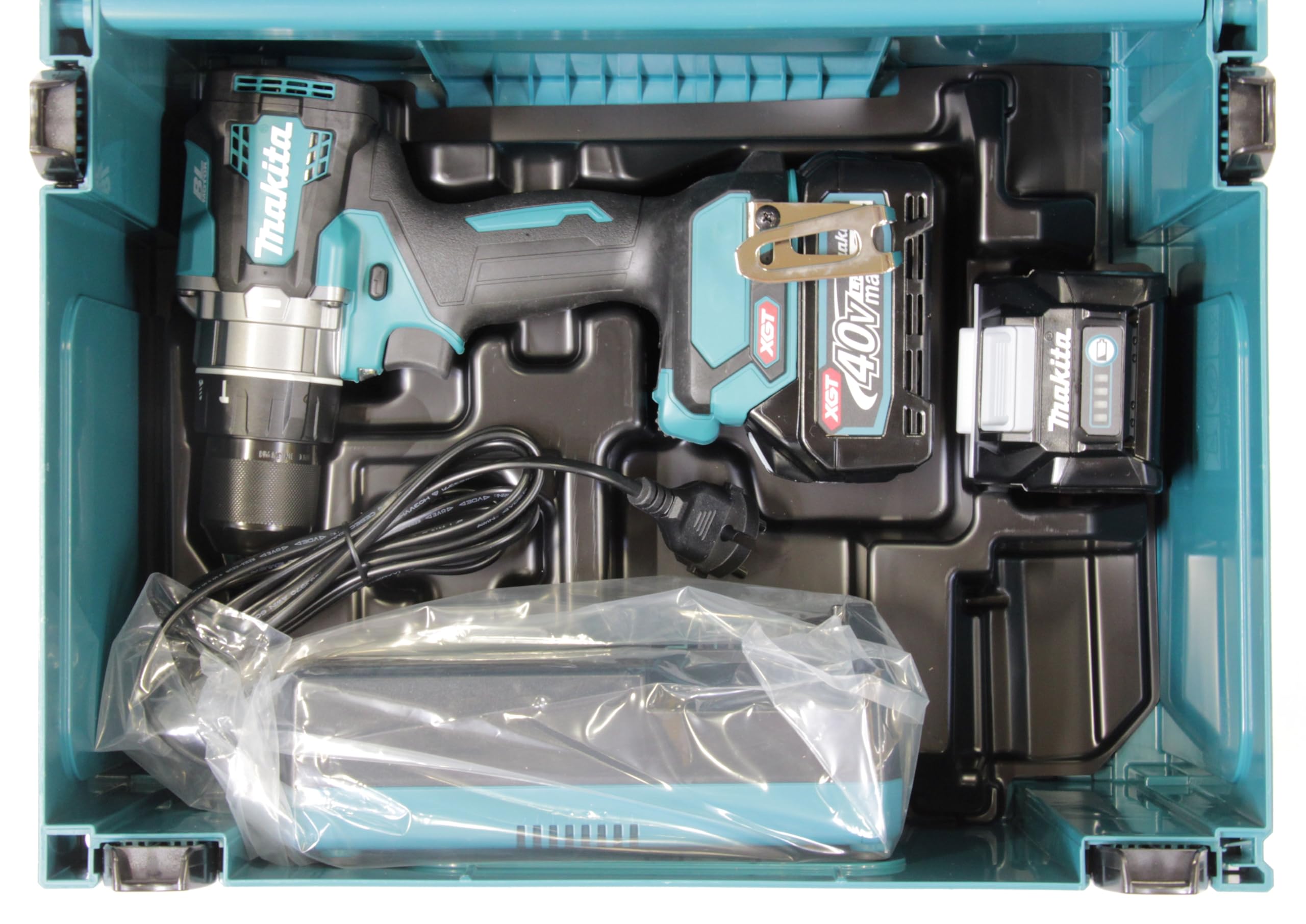 Makita HP001GD201 - Trapano avvitatore a percussione a batteria, 40 V, max. 2,5 Ah, 2 batterie + caricatore in MAKPAC