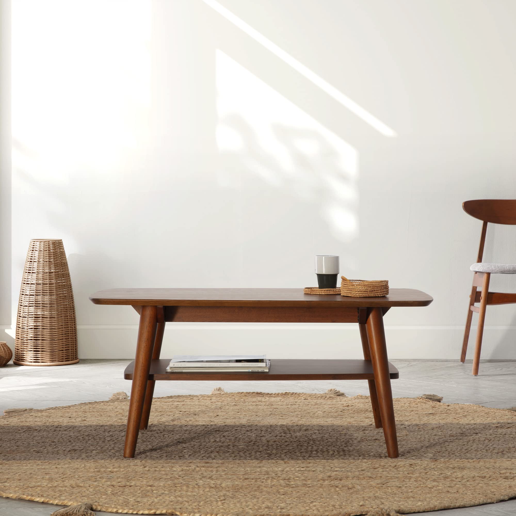 HOMN LIVING Mesa de Centro Palma 1 Hueco Color Nogal, Madera Maciza, 100 cm (Ancho) 60 cm (Profundo) 45 cm (Altura)
