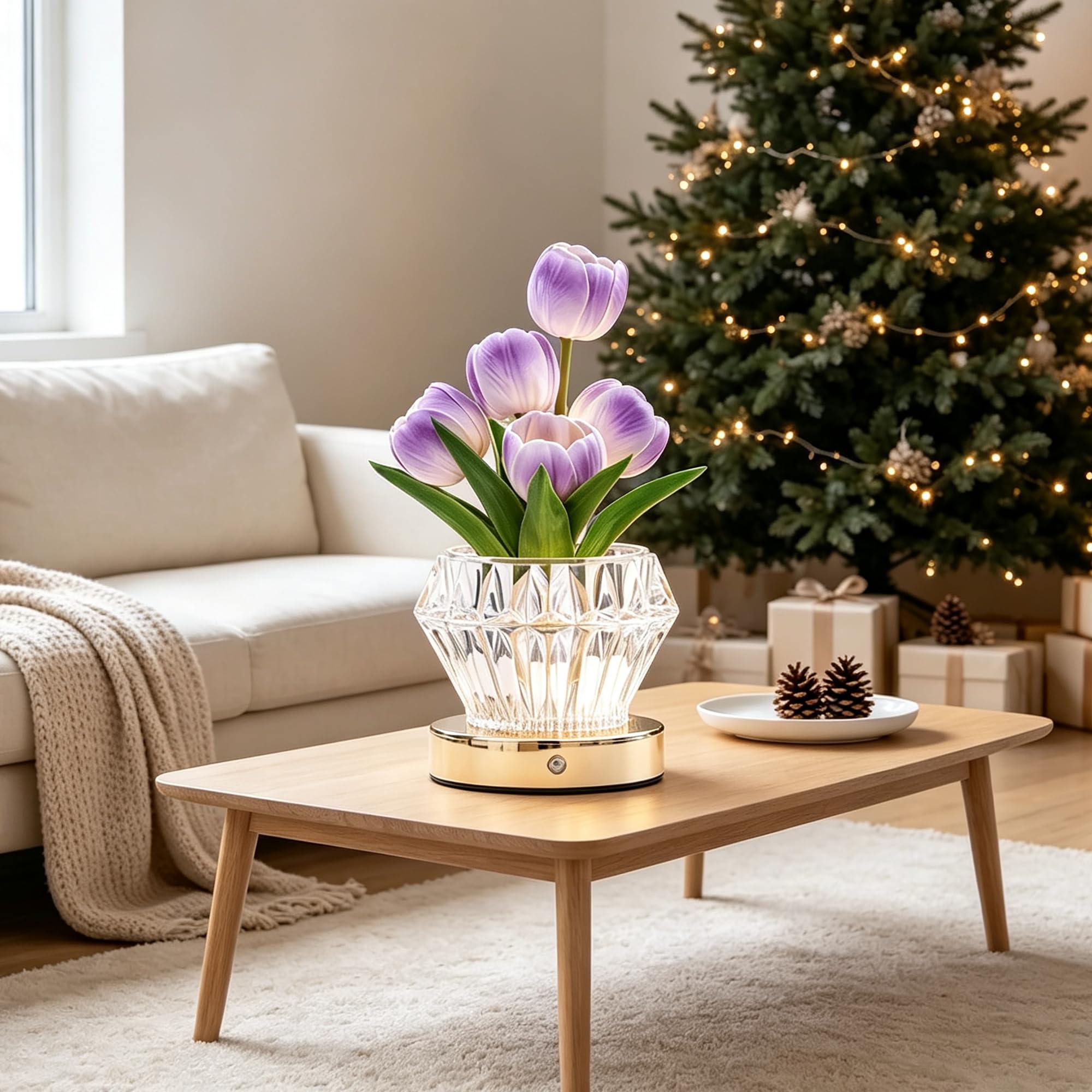 Purple Tulip Flower Lamp Night Light Gifts for Women Mom Grandma