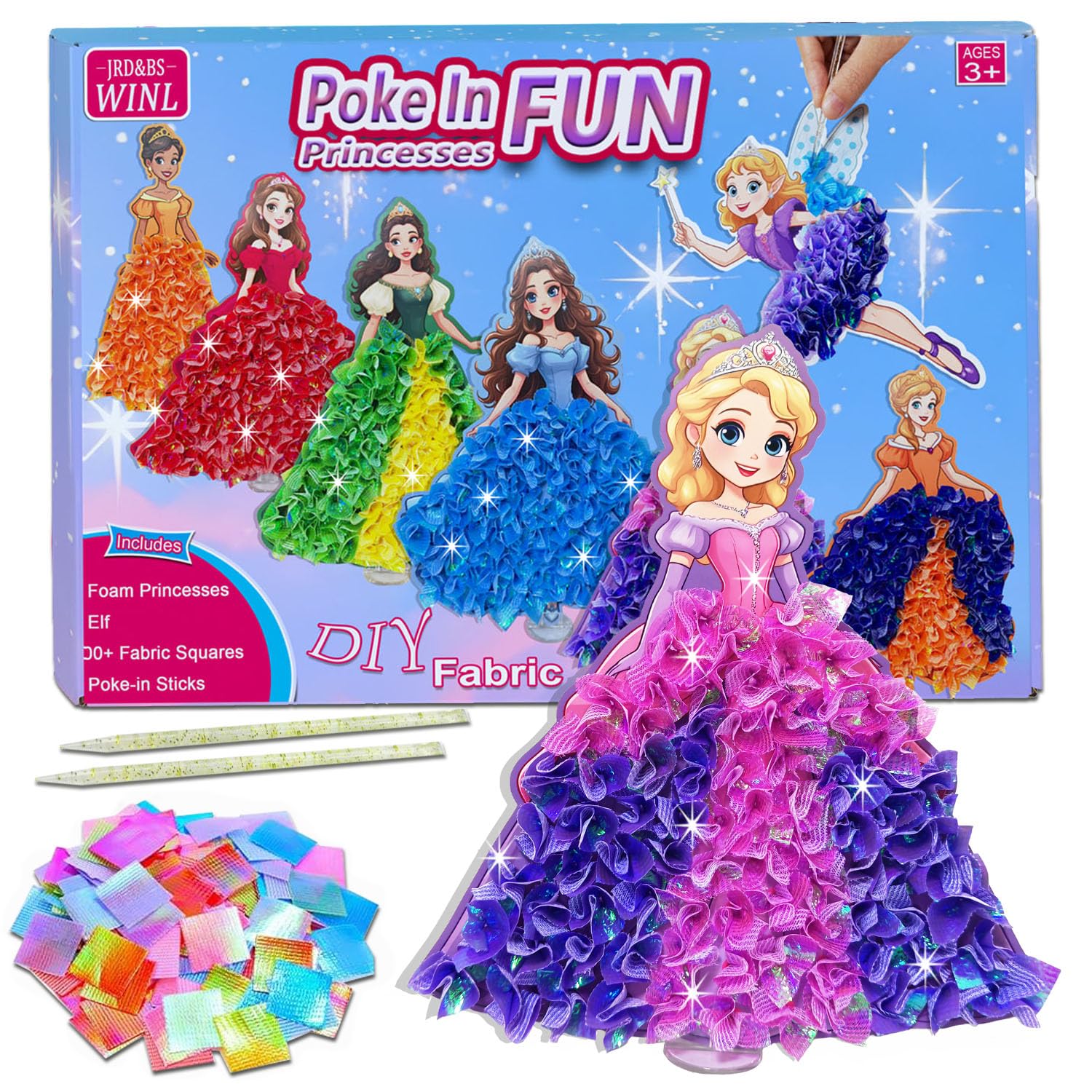 mom&myaboy Poke in Art Kit for Kids DIY Magic Princess Craft Set Birthday Gifts for Girls Ages4-8,Mess-Free Art for Children Fun Activity for Boys Old 3 4 5 6 7 8 9,Christmas Gift for Kid 3 Up(Princess)