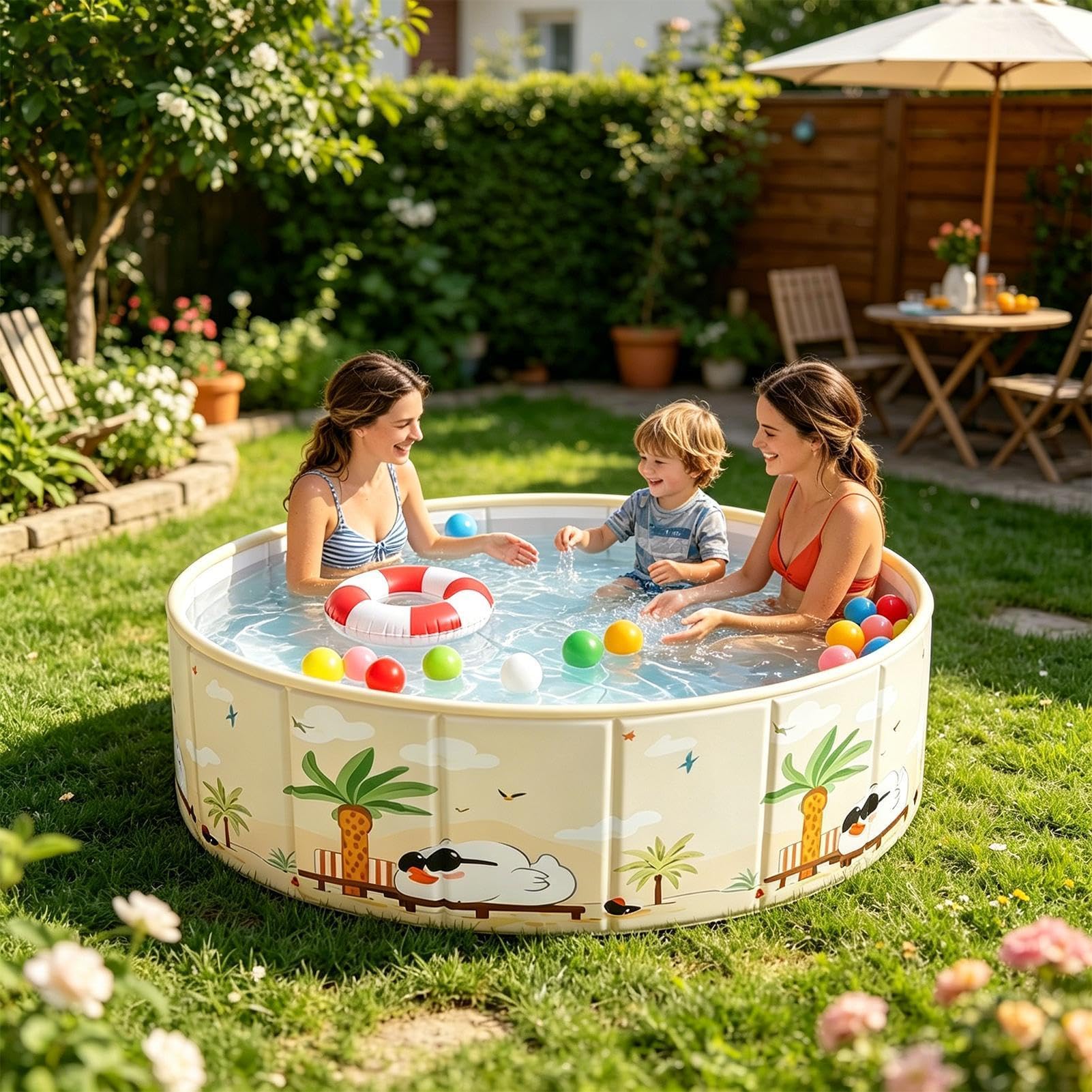 Piscina infantil con suelo antideslizante, plegable para niños y perros