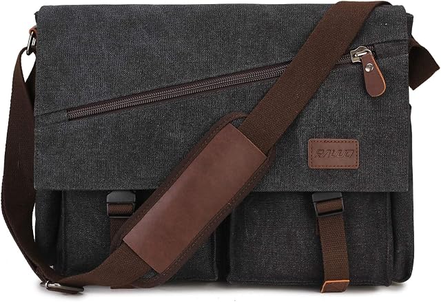 RAVUO Messenger Bag for Men,Water Resistant Unisex Canvas Shoulder Bag Fits for 14 Inch Laptop Vintage Cross Body Satchel Bag for Work and School