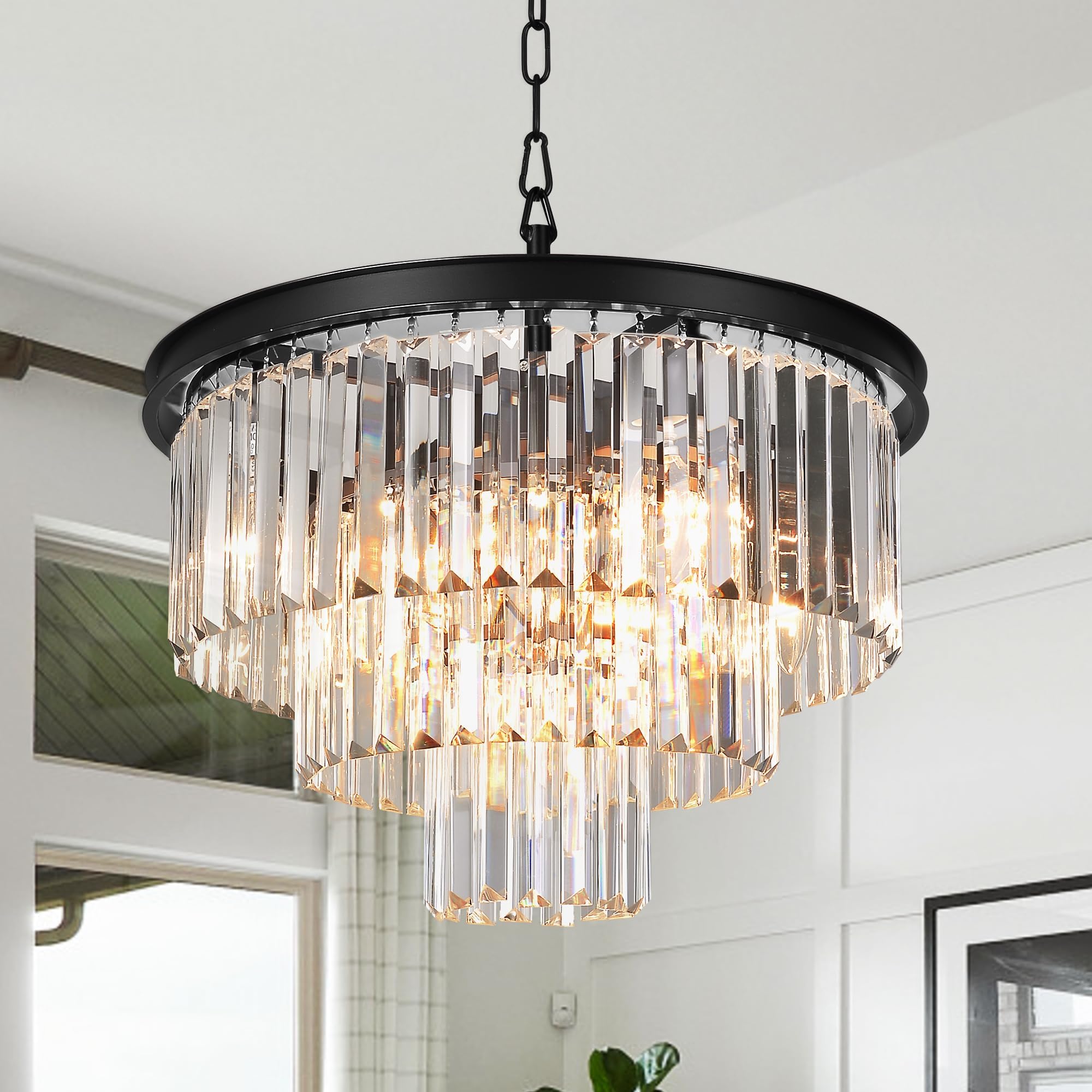 8 Lights Modern Contemporary Crystal Chandeliers Lights Pendant Ceiling Chandelier Lighting Fixture 3-Tier for Dining Room Living Room