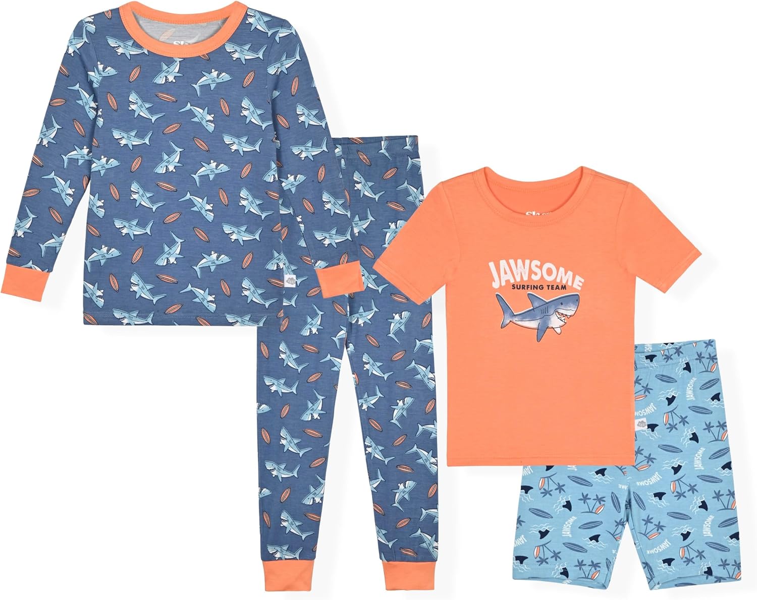 Sleep On It Boys 4 Piece Pajama Sets for Kids Mix and Match Sleepwear in Viscose Bamboo Fabric Sizes 3T to 8
