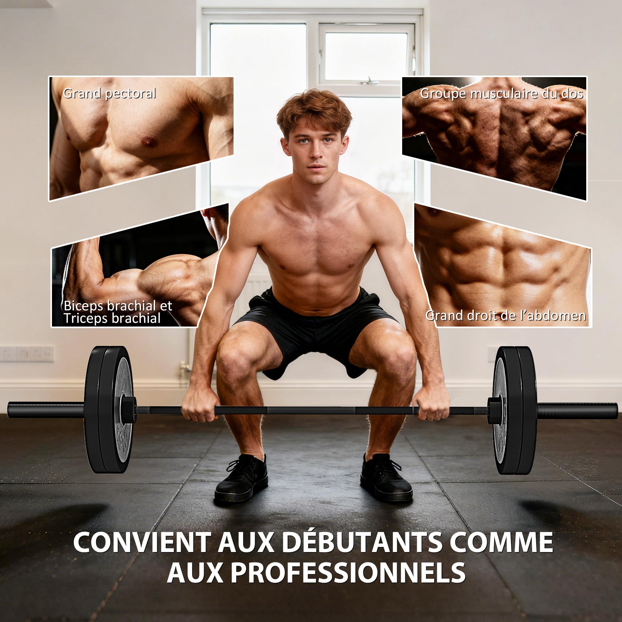 SPORTNOW Barre Olympique de 50 mm Acier Finition Mate Prise Moletée 200 kg