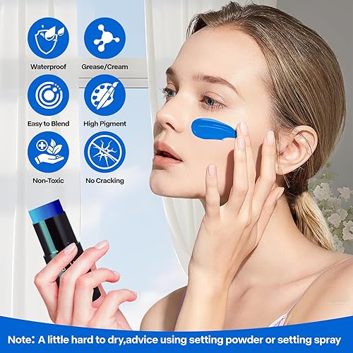 Miniatura 6 de Go Ho Pintura facial azul mezclable en crema (1.06 onzas), pintura corporal azul real de cobertura completa para adultos y niños, Halloween,