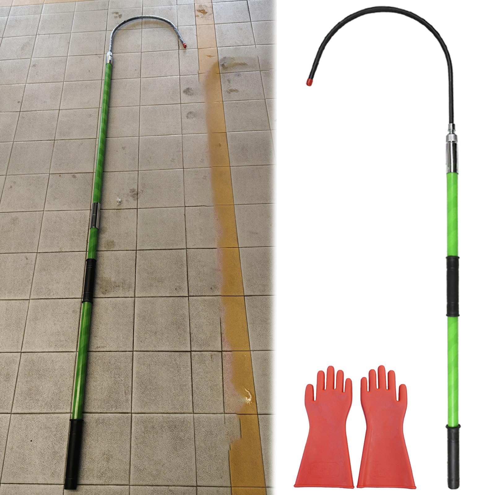 GTHTUHFD Electrical Safety Tool Insulated Rescue Hook, Detachable Fiberglass Insulating Mast For Factories/Substations, High Voltage Rescue Hook,1 Pack-1.5m/4.9ft