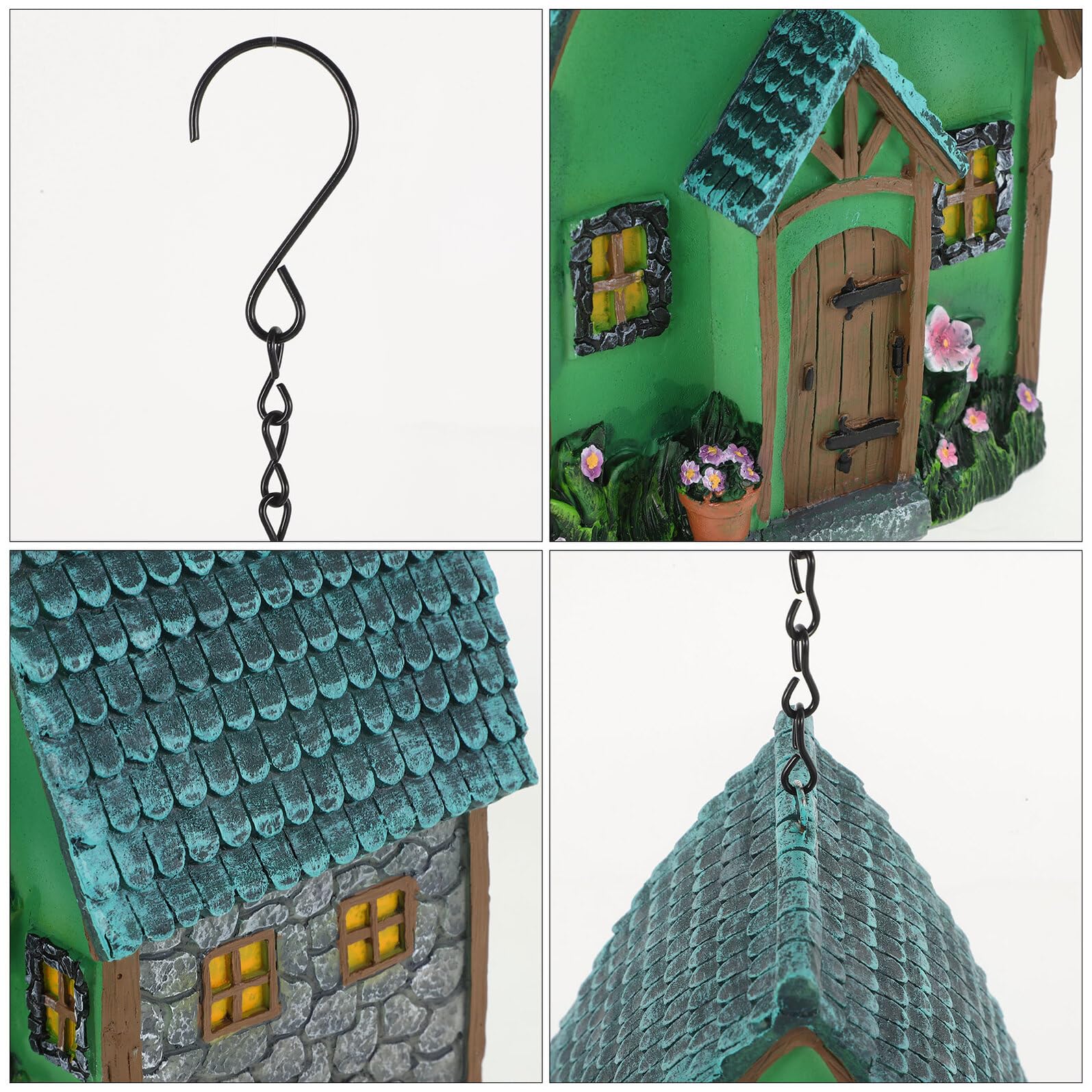 DOITOOL Casita para Pájaros de Resina Resistente Colgante para Jardín y Patio Trasero Decoración Exterior Artesanal Nido para Aves Protección Climática