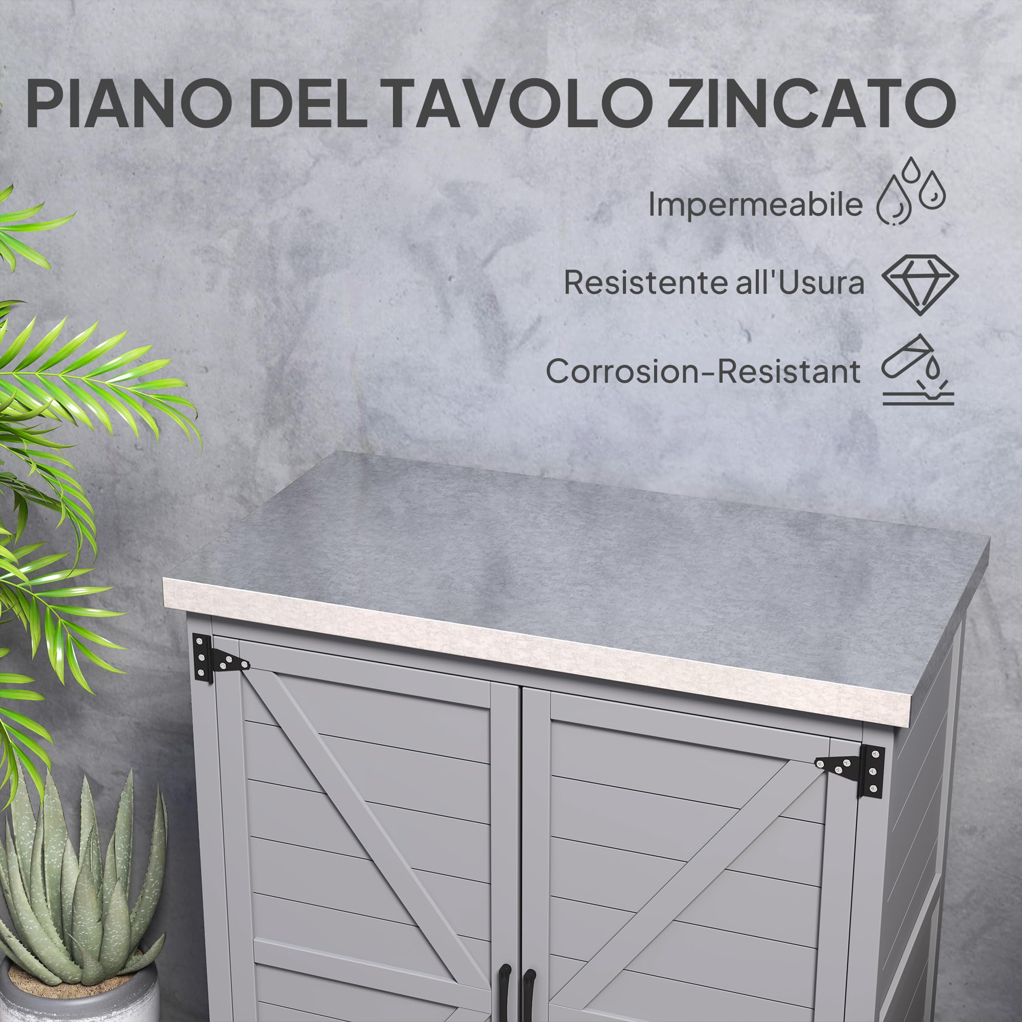 Outsunny Armadio da Esterno Acciaio Zincato 79x43x92 cm Grigio