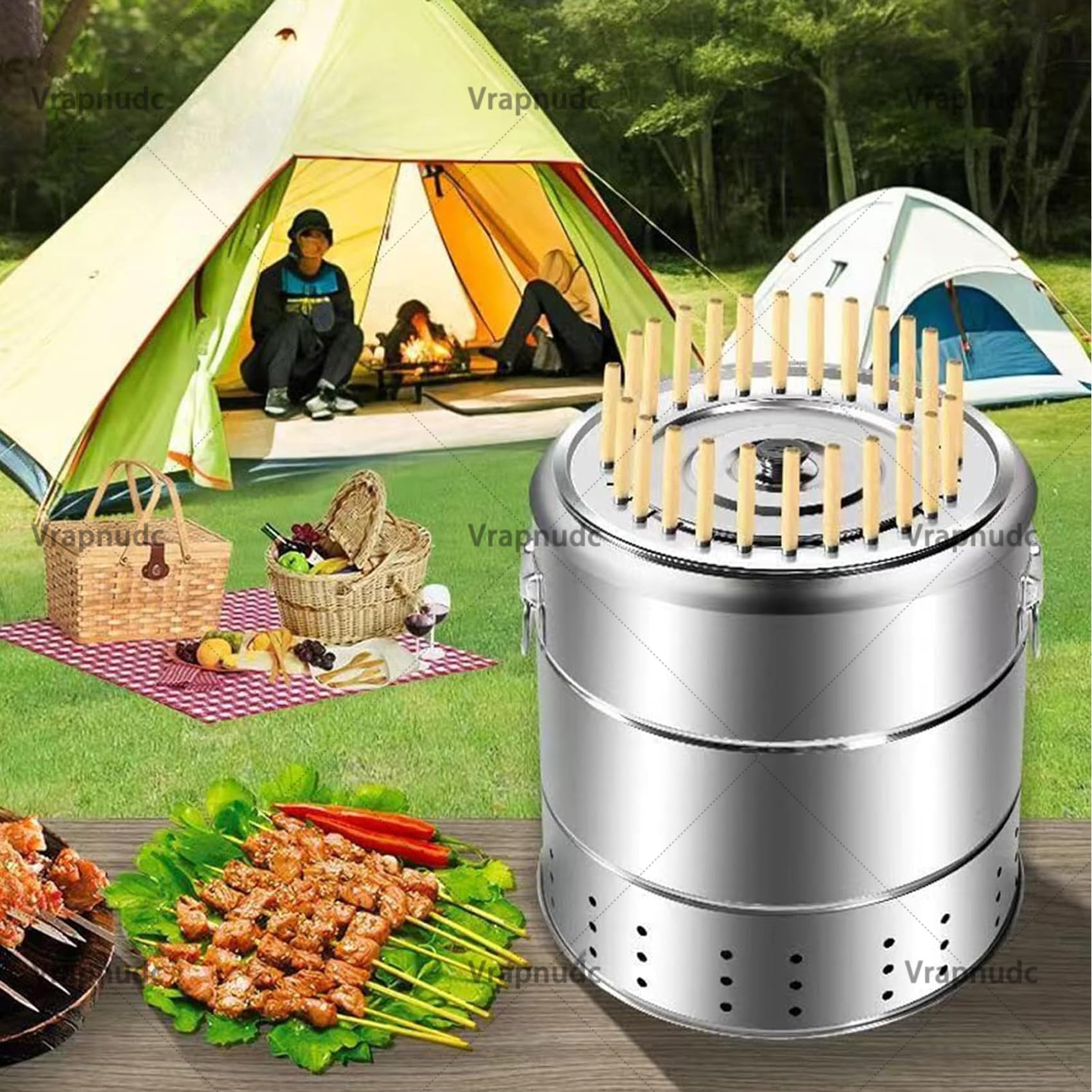 バーベキューグリル　樽型 Amazon.co.jp: Vrapnudc ハンギンググリル 串焼き 炭焼きグリル 樽型