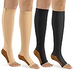bropite Zipper Compression Socks Women & Men - 2Pairs Calf Knee High 15-20mmHg Open Toe Compression Stocking suit for Walking