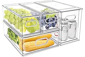 Mano Fridge Drawer Pull Out Stackable Bins with Handle Clear Refrigerator Drawers...