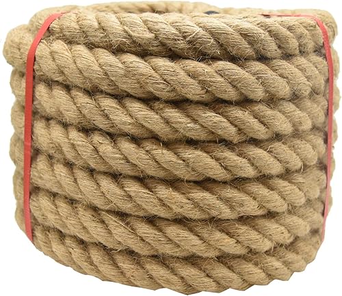 Cuerda de yute de 1 12 pulgadas x 50 pies, cuerda de cáñamo natural gruesa y pesada cuerda náutica trenzada para manualidades, escalada, agrupación,
