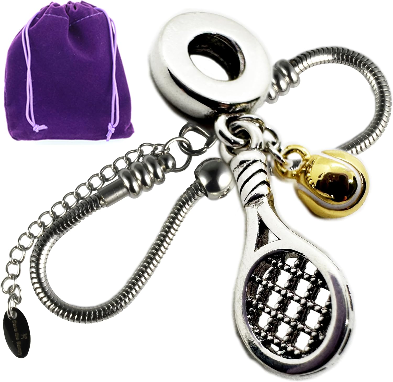 Tennis Racquet and Ball Bracelet - Tennis Gifts for Women and Men Great Tennis Jewelry for Women as a Great Tennis Charm Bracelet and Tennis Themed Gifts for Women and Men 100% Stainless Steel Chain