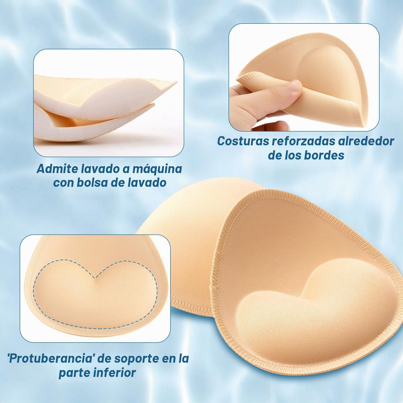 Nimiah 2 pares de almohadillas impermeables para brasier de traje de baño, insertos de brasier push up para mujer, acolchado cosido para bikini, brasier deportivo