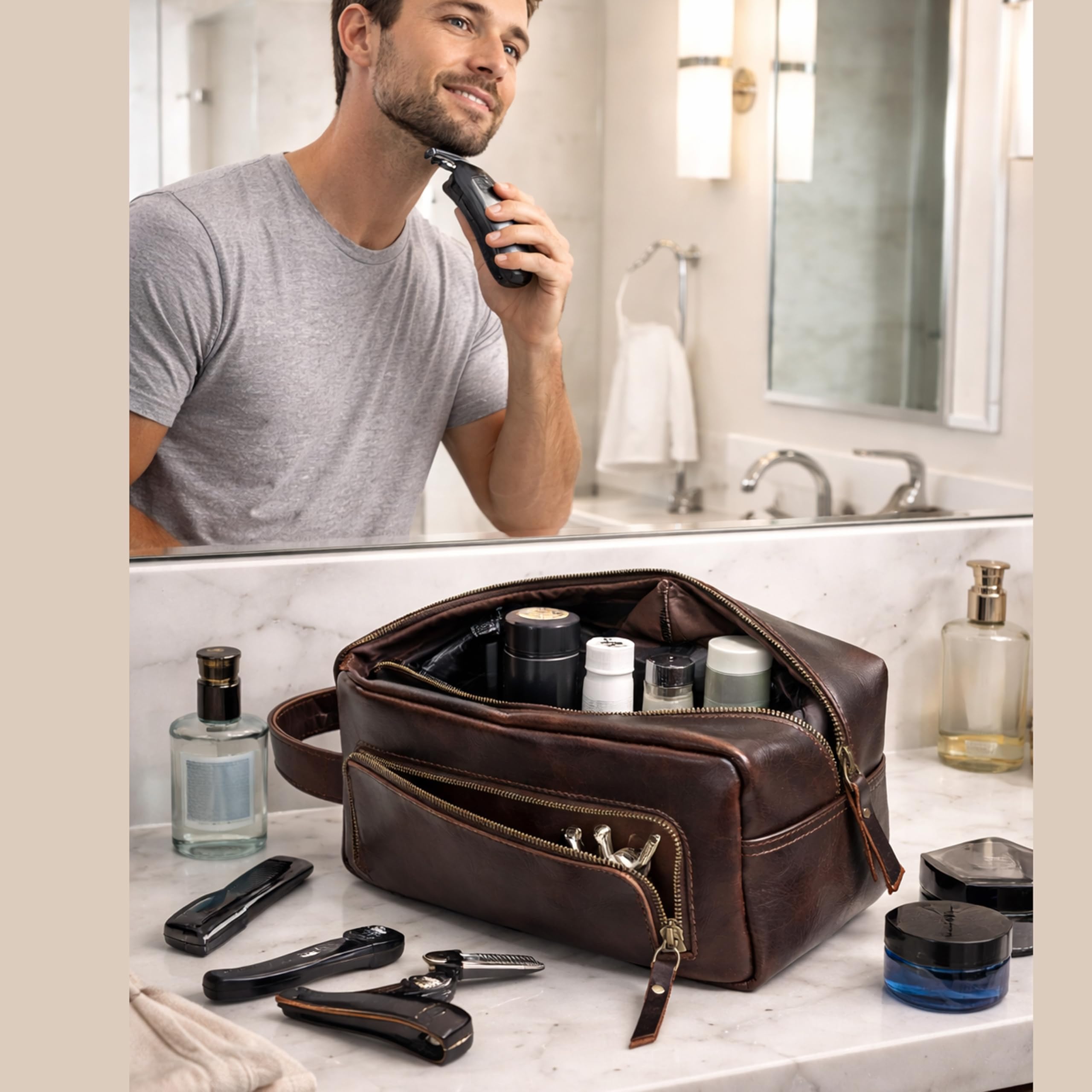 best men's hygiene travel bag Amazon.com: Men's Toiletry Bag Leather Travel Toiletry Bag Dopp Kit for Men  Shaving Bag for Travel Accessories 101 YEAR QUALITY REPLACEMENT WARRENTY :  Beauty & Personal Care