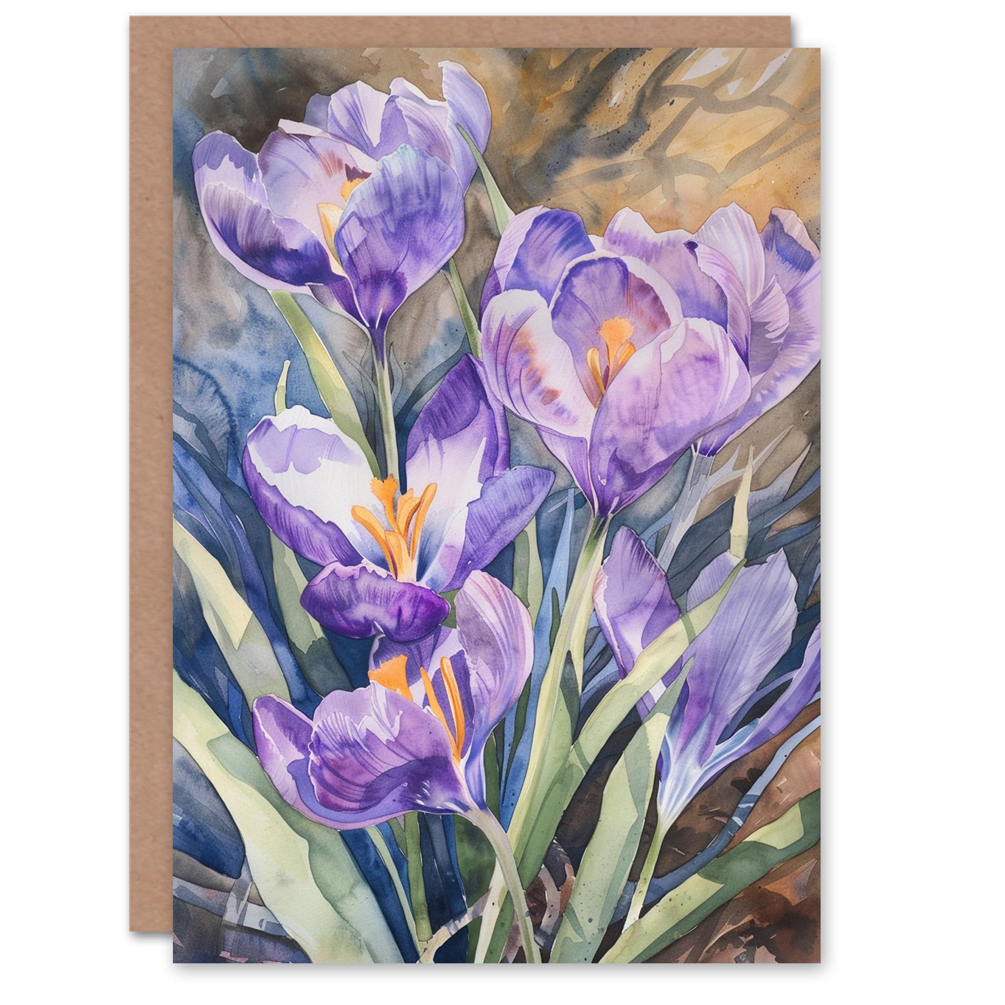 Artery8 Birthday Card Saffron Crocus Watercolour Spring Flowers For Her Gran Sister Niece Daughter Wife Woman Greeting Card