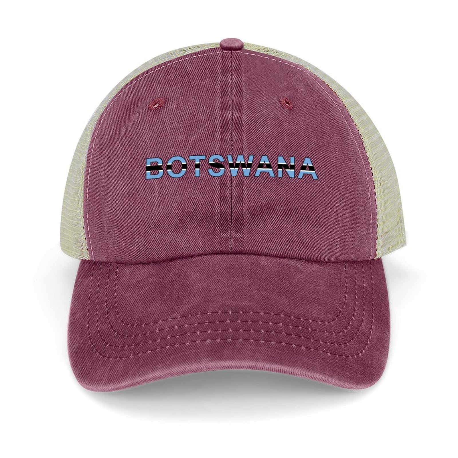 Yelolyio Unisex Wine Red Botswana Flag Adjustable Mesh Back Cap Botswana Baseball Caps Country Pride Mesh Baseball Cap Retro Washed Trucker Cap Breathable Sun Hat