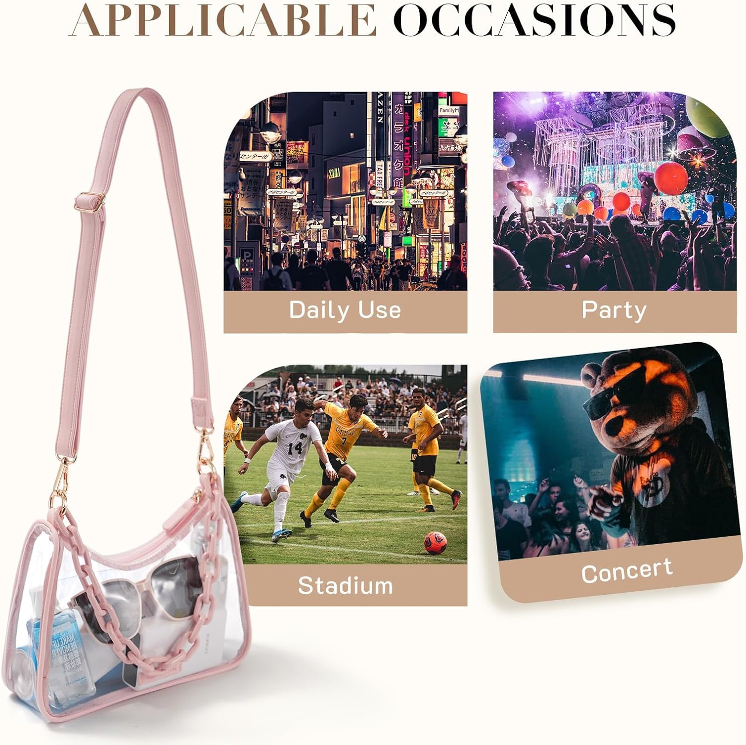 Missnine Clear Bag for Stadium Approved, Clear Crossbody Purse for Women Transparent Concert Handbag for Sport Stadium Events - Image 6