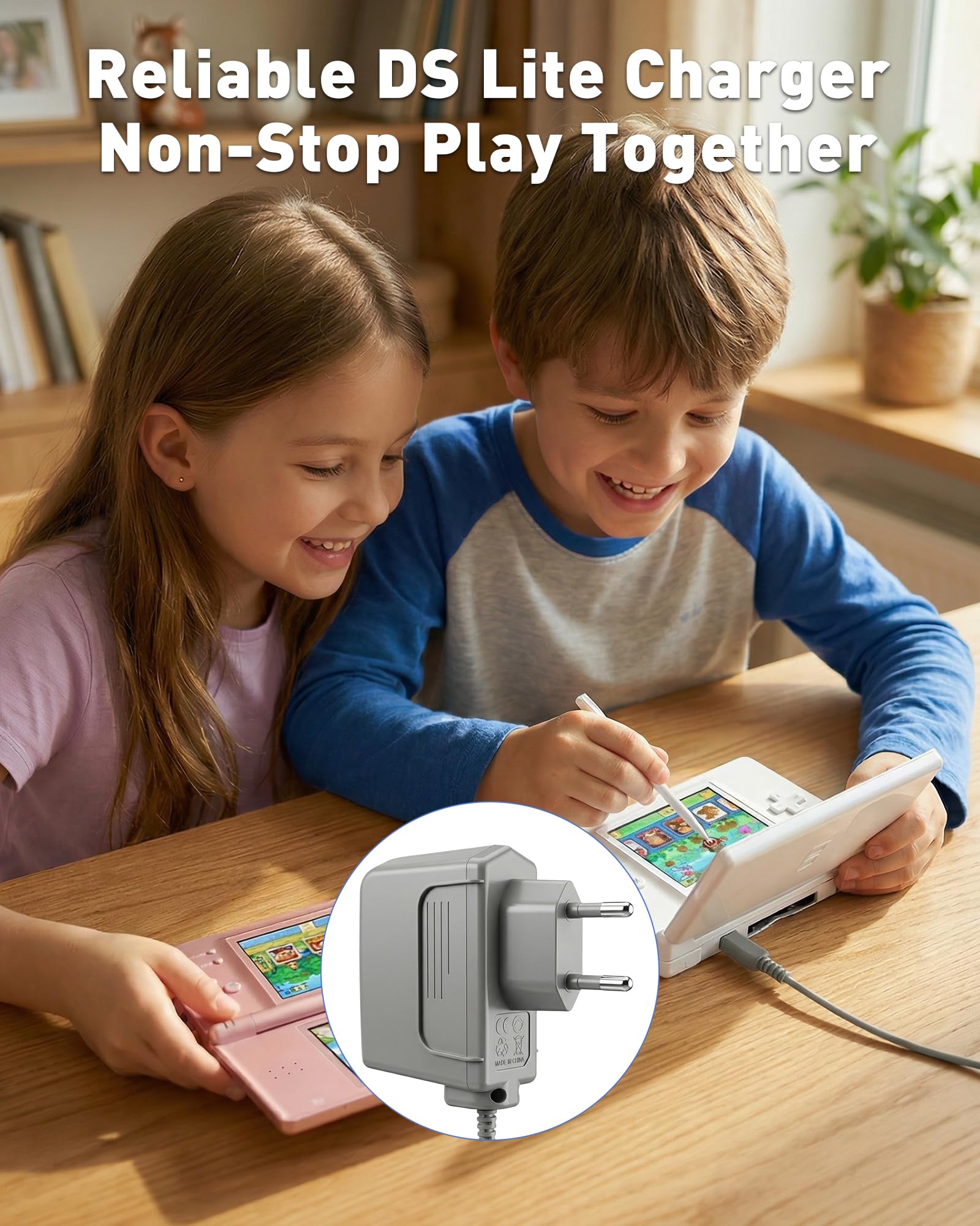 Sanicata AC Adapter für Nintendo DS Lite NDSL, 1,2m Wand Reiseladegerät mit Schutzfunktionen, Ersatzladekabel kompatibel mit NDSL Konsole - 5