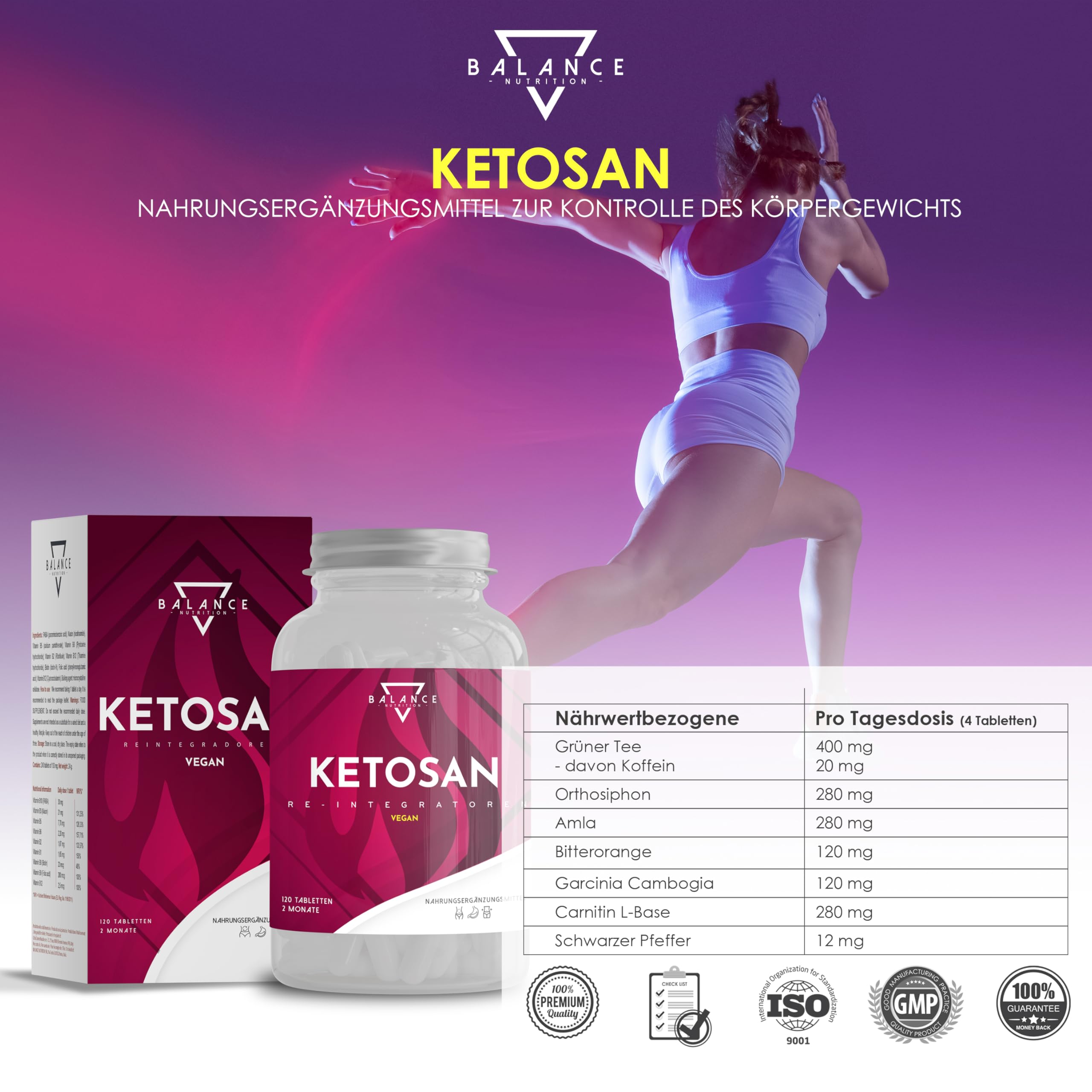 Ketosan® (Diät inklusive Entwässerung) - Stoffwechsel Kapseln | Sofort Stoffwechsel Formel | Grüner Tee, Orthosiphon, Garcinia Cambogia, Piperina