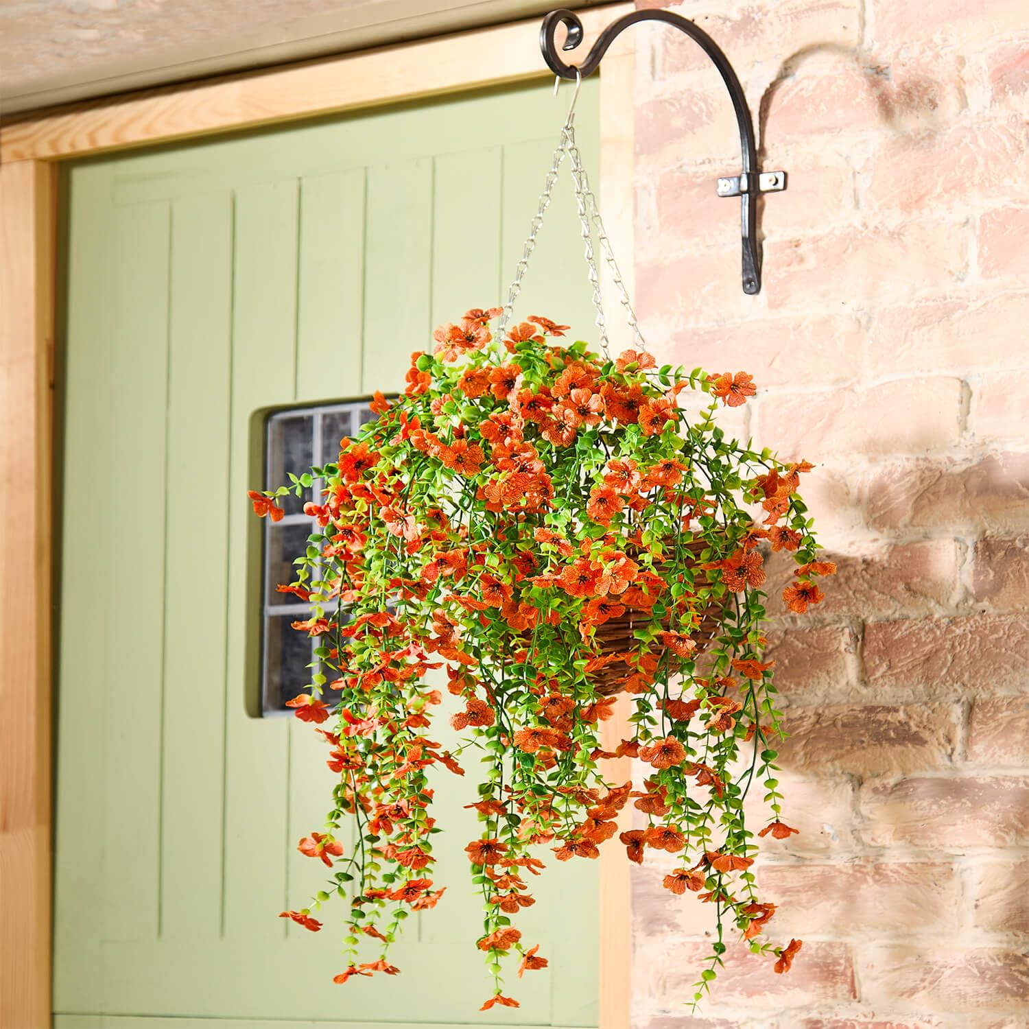 Coopers of Stortford - Artificial Trailing Morning Glory Plant 75cm - UV Resistant Faux Hanging Flower Pick in Orange for Baskets Planters or Balcony