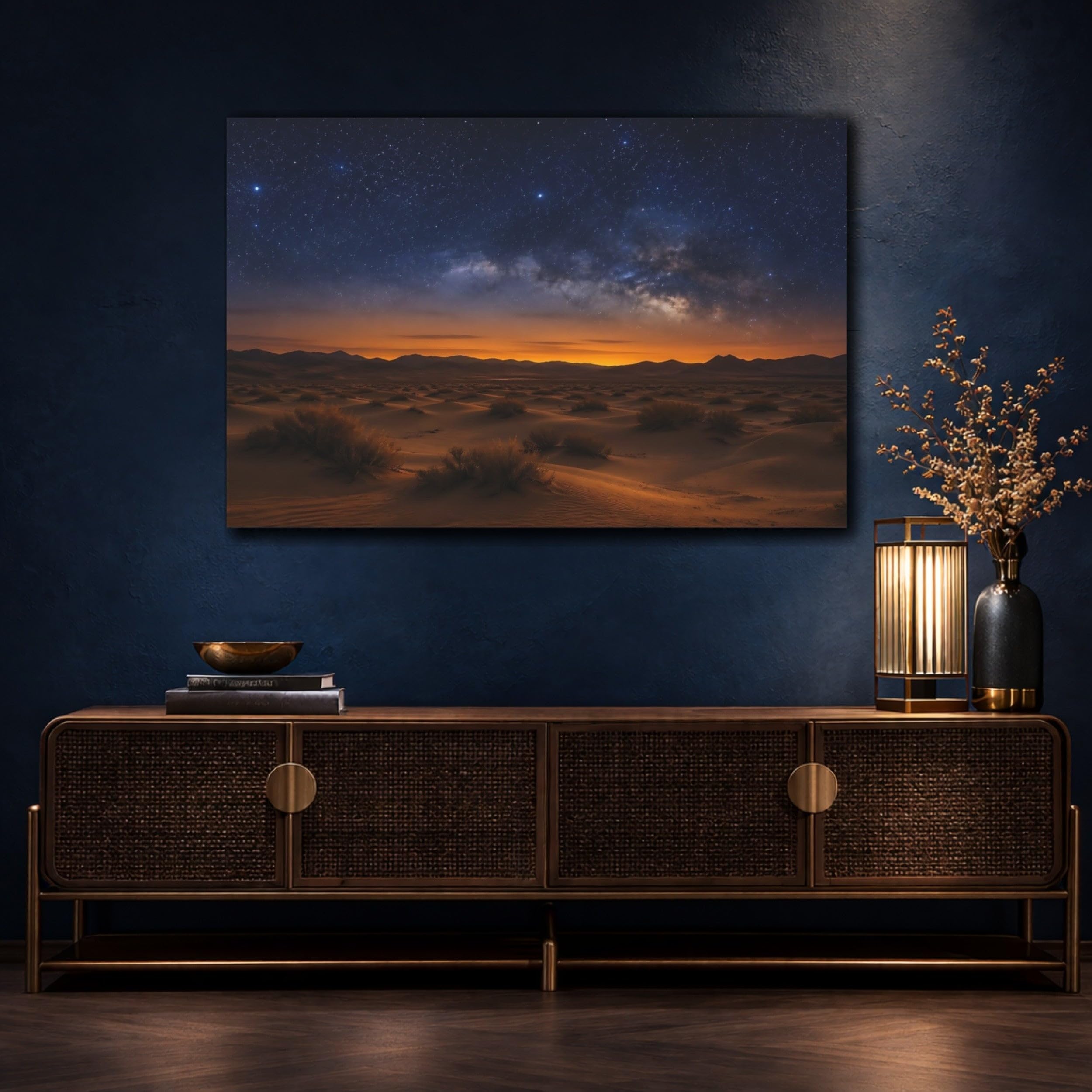 Nature Milky Way Desert Night Sky Canvas Wall Art Print – Living Room Decor, Above Sofa 24×16 inch (60×40 cm) - Horizontal / 1.25 inch (3 cm)