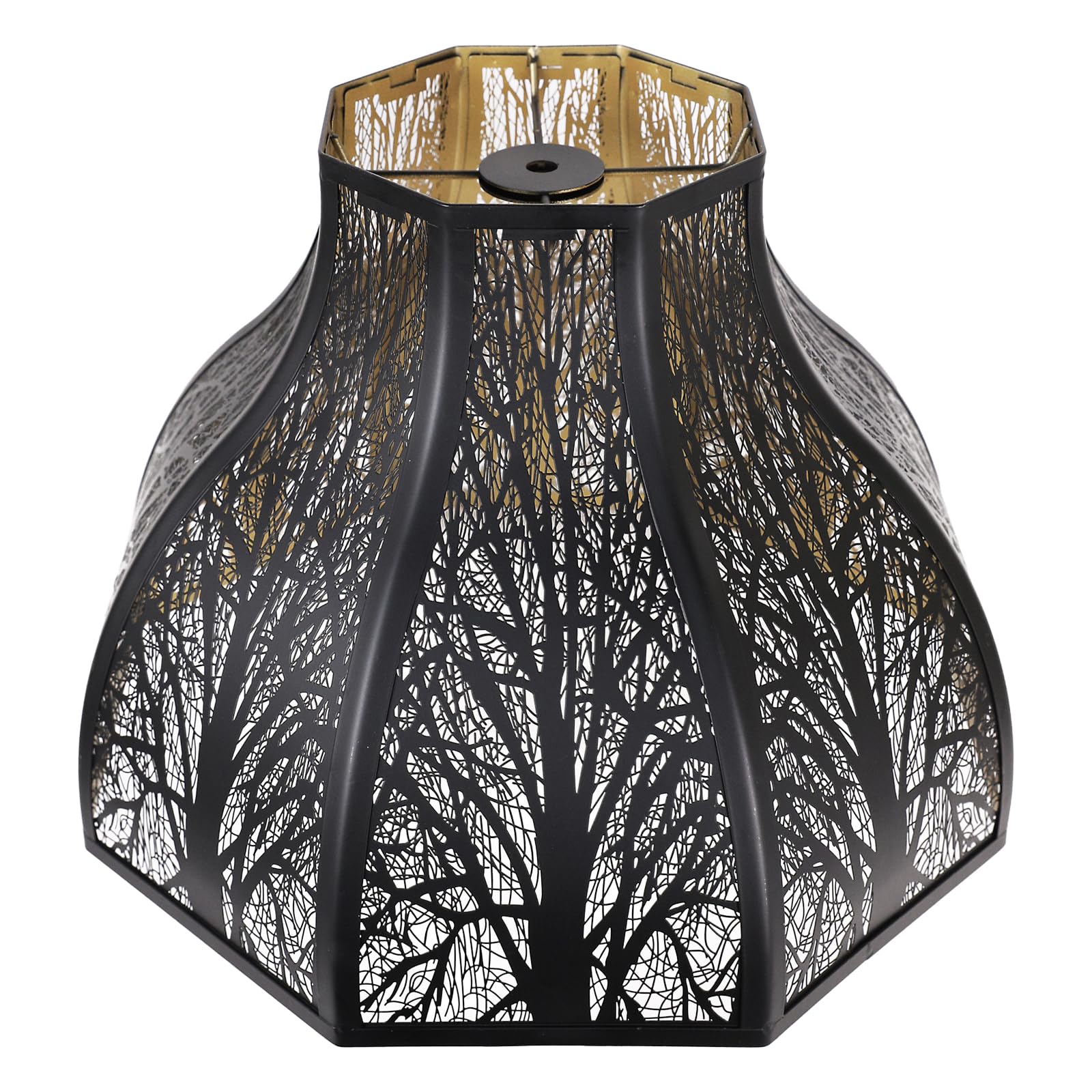 Etched Forest Large Metal Lampshade 5.32 X 13 X 9.5 Inch 8-petal Lotus Shape Fits for Floor Lamp Table Lamp for Living Room Bedroom(Outer Black Inner Gold) โ image 1