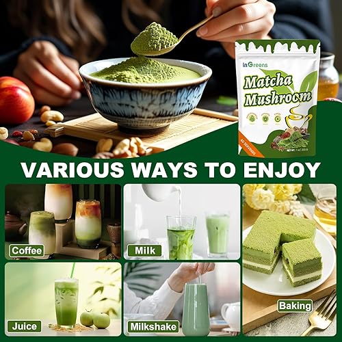 Miniatura 5 de Matcha de hongos de 7.05 oz, mezcla súper premium, polvo de hongos matcha con MCT, Reishi y melena de león para fortalecer el sistema inmunológico,