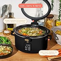 Vista 5 de Olla de cocción lenta programable de 4 cuartos con tapa con bisagras, pantalla táctil, múltiples ajustes de calor, ideal para comidas familiares