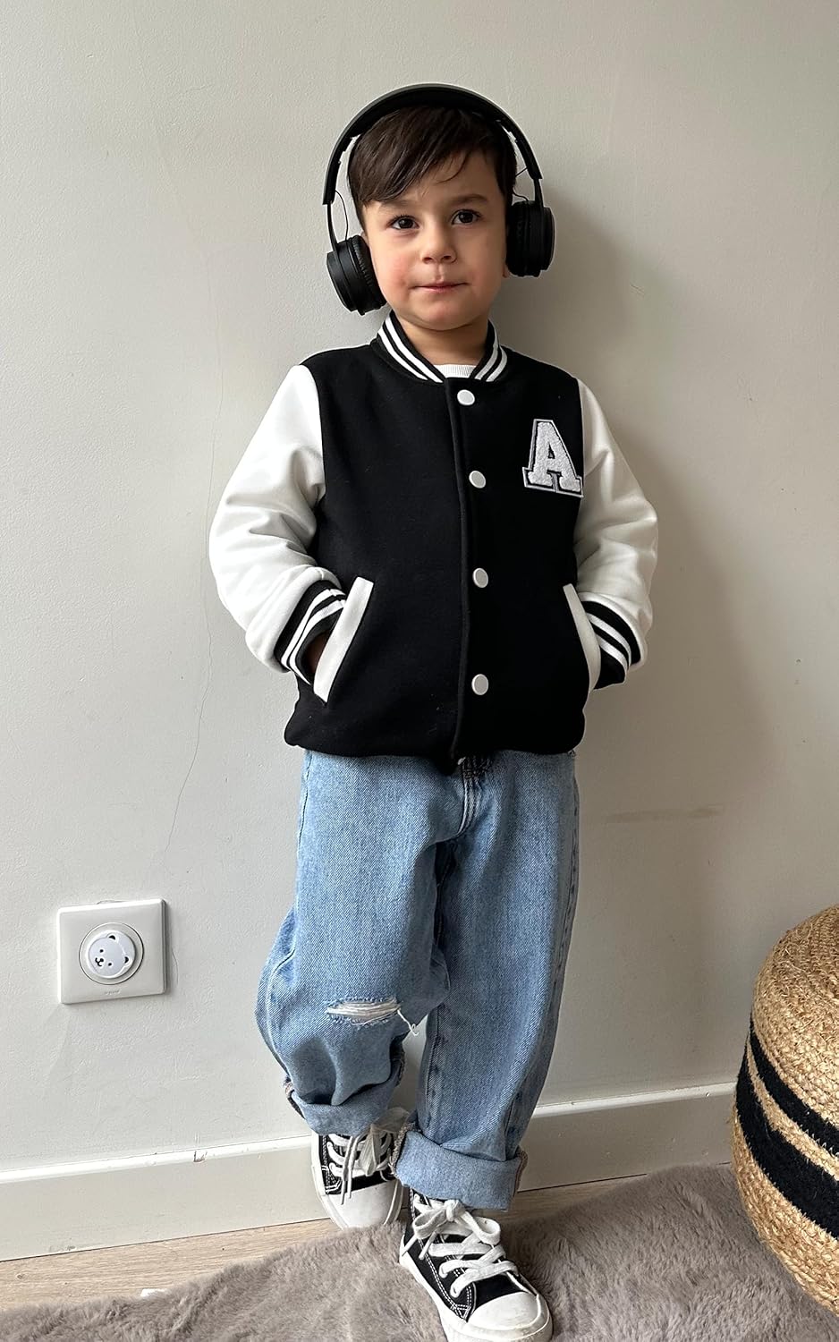 Volunboy Kids Baseball Jacket Varsity Letterman Coat Fall Winter Fleece Bomber Vintage Outerwear - Image 2