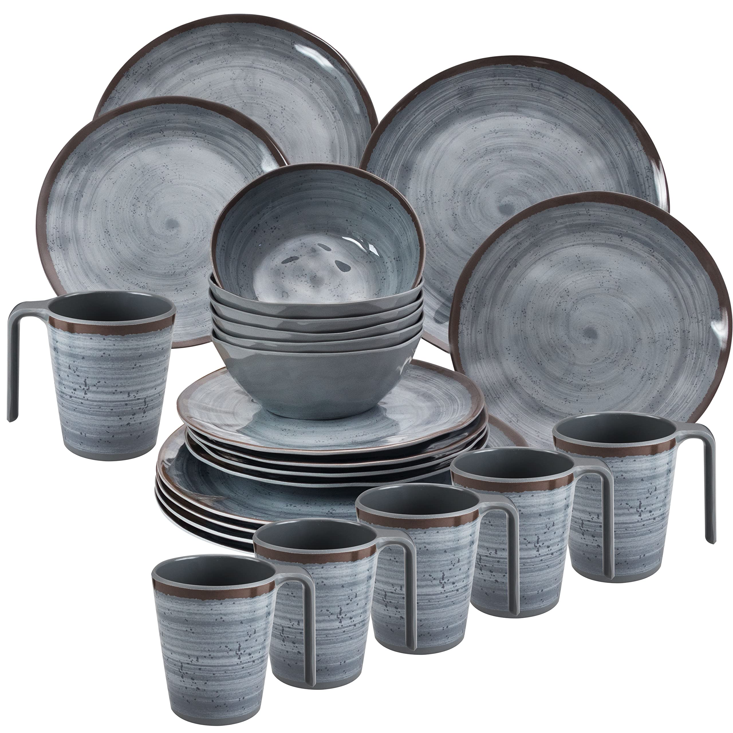 vaisselle camping réutilisable mélamine 6 personnes gris 24 assiettes