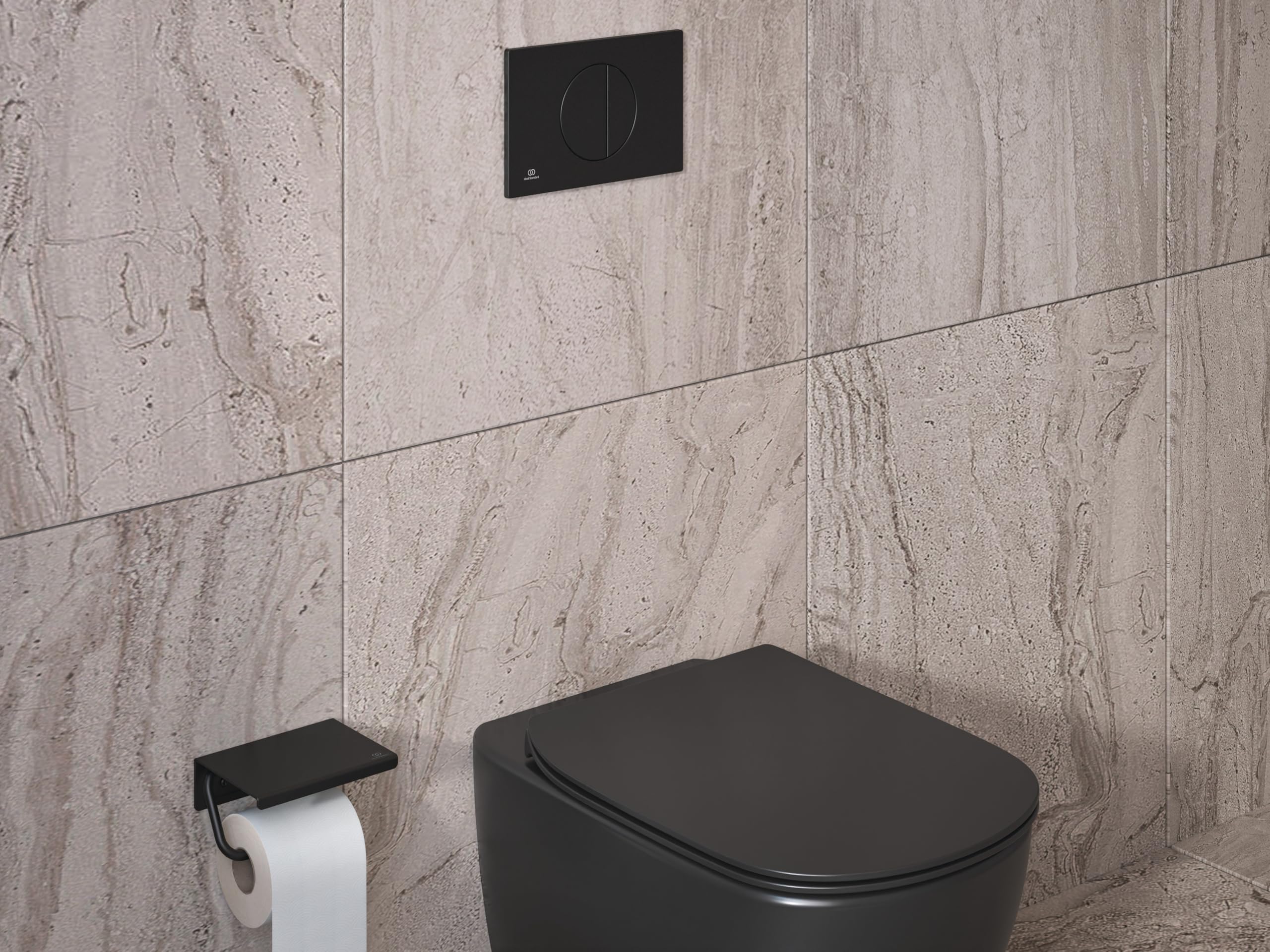 Ideal Standard ALU+ Set de Accesorios de baño (2 en 1) – Negro Mate | Set compuesto por portarrollos y juego de escobilla, vaso extraíble, fijación oculta