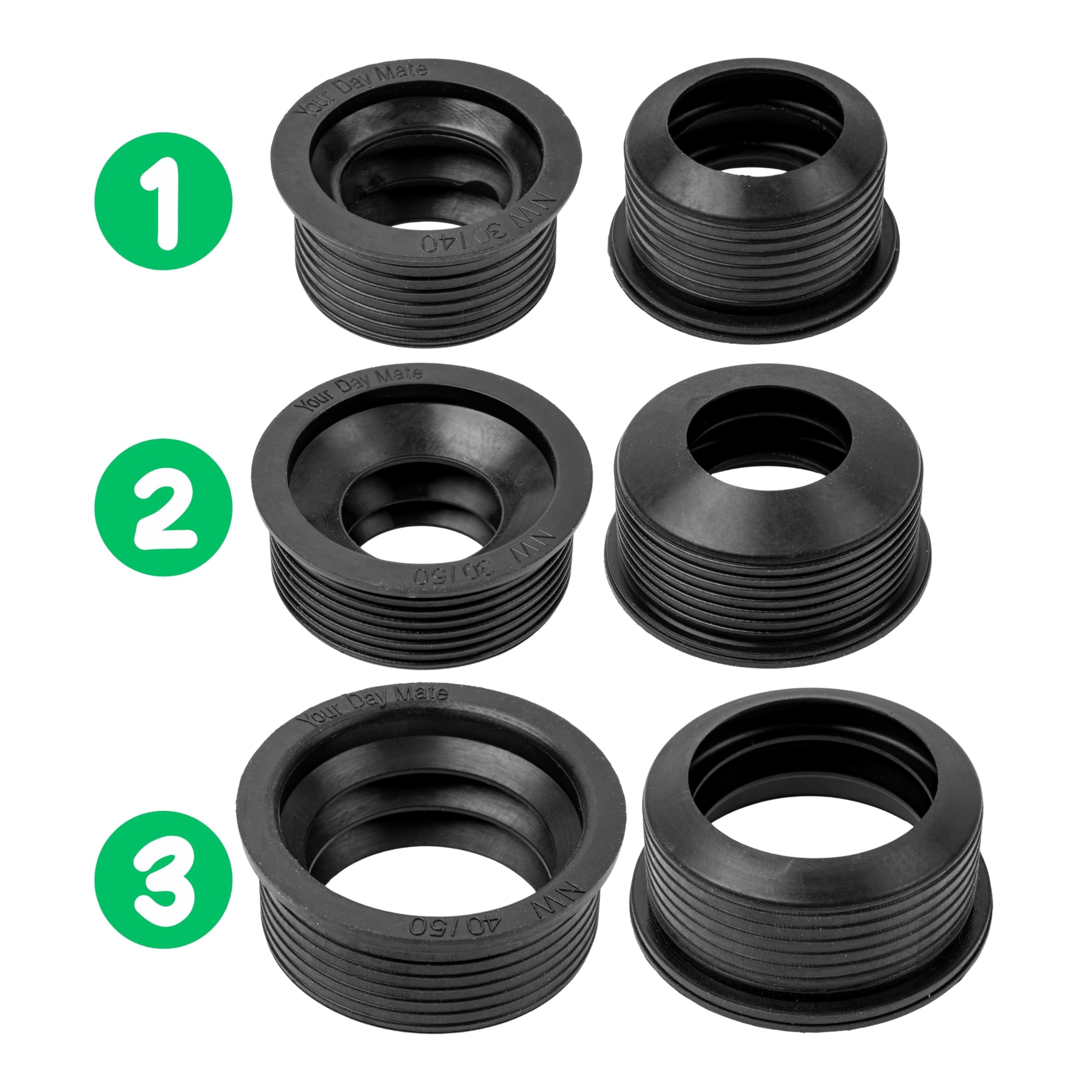 Manicotto Sifone in Gomma, 1 pz, DN 30/40, Per Tubo di Scarico DN40 HT con Ø Interno 40 mm e Tubo Sifone Esterno da 1 1/4" Ø 28-32 mm, Guarnizione Lavello in Gomma Attacco Ø 45 mm Profonda 25 mm