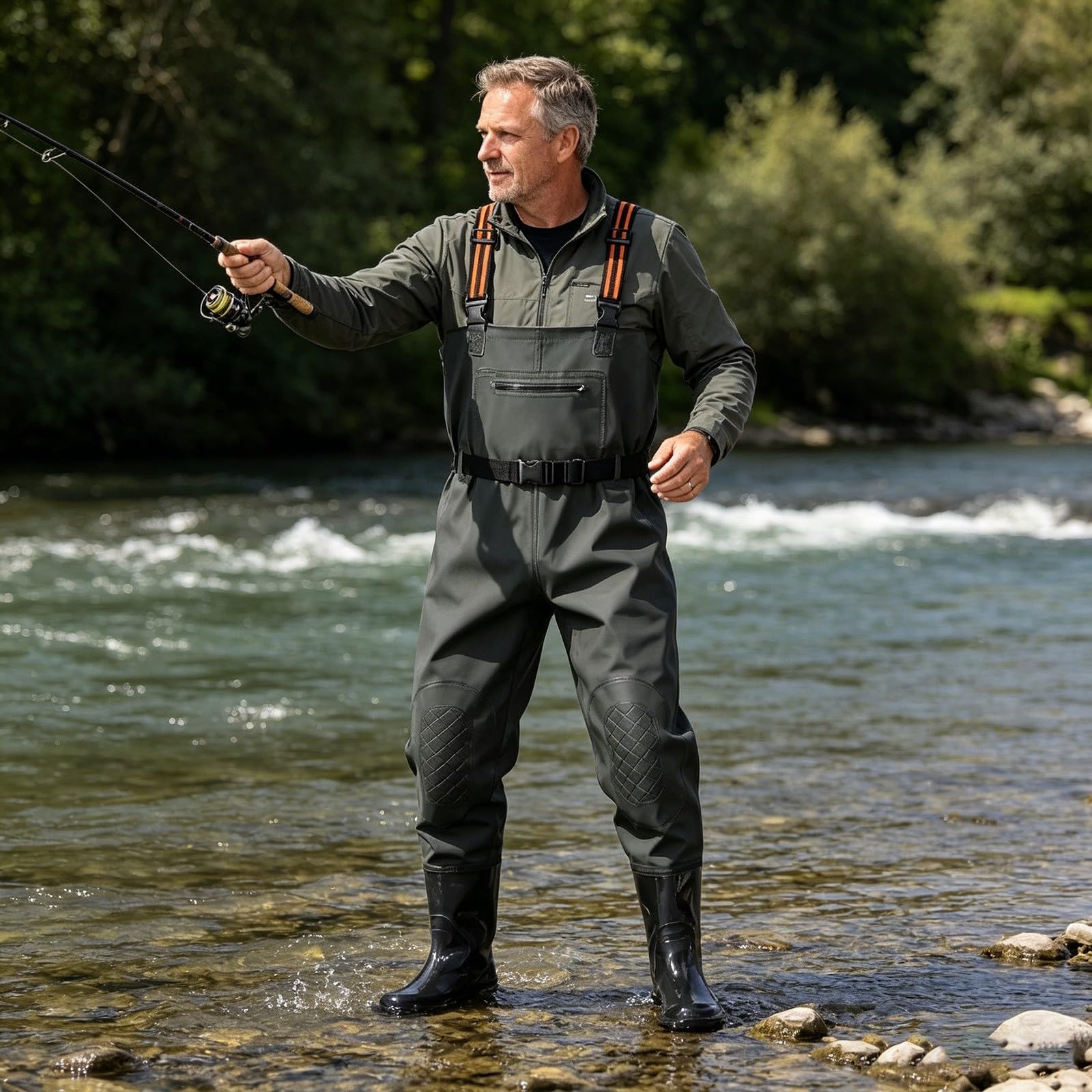 Wathose mit Stiefeln für Herren, wasserdicht, atmungsaktiv, Angel-Wathose, leichter Wat-Overall, für Männer und Frauen, Jagd, Fisch, Overall für Arbeit, Karpfen, Fliegenfischen, Gartenarbeit