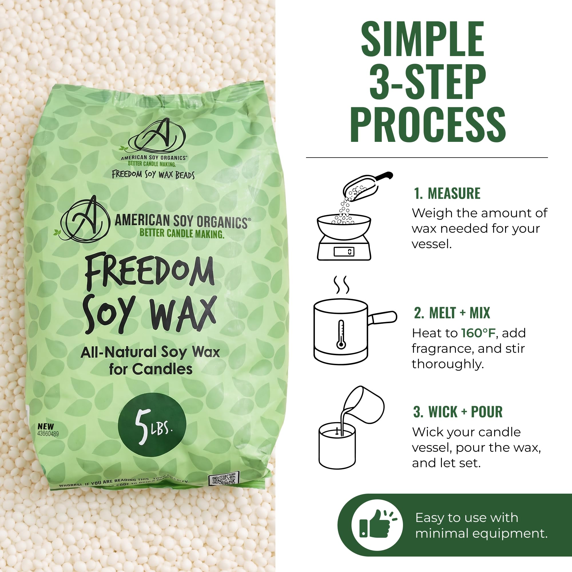 American Soy Organics - Perły wosku sojowego Freedom do produkcji świec, wysokiej jakości materiały do produkcji świec sojowych, 2 kg