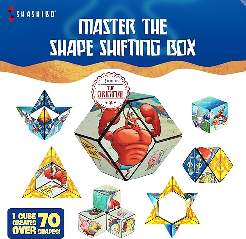 Miniatura 4 de SHASHIBO Caja que cambia de forma de Bob Esponja, premiado y patentado, cubo magnético con 36 imanes de tierras raras, el cubo antiestrés se