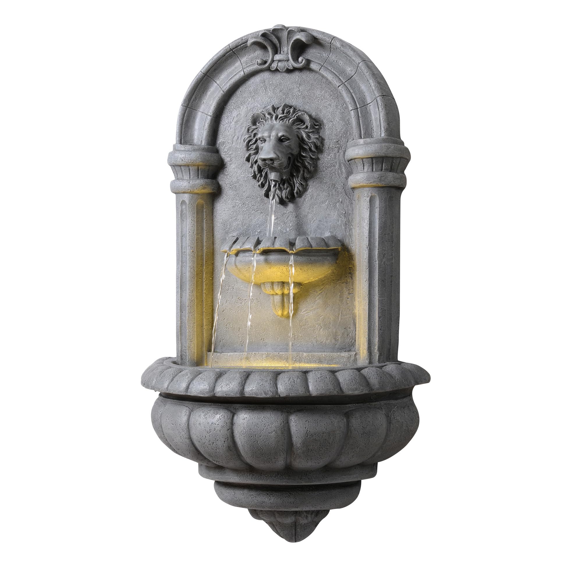 Teamson Home Fontaine Murale tête de Lion 81 cm Effet Pierre, éclairage LED intégré et Design Classique, Pierre Naturelle