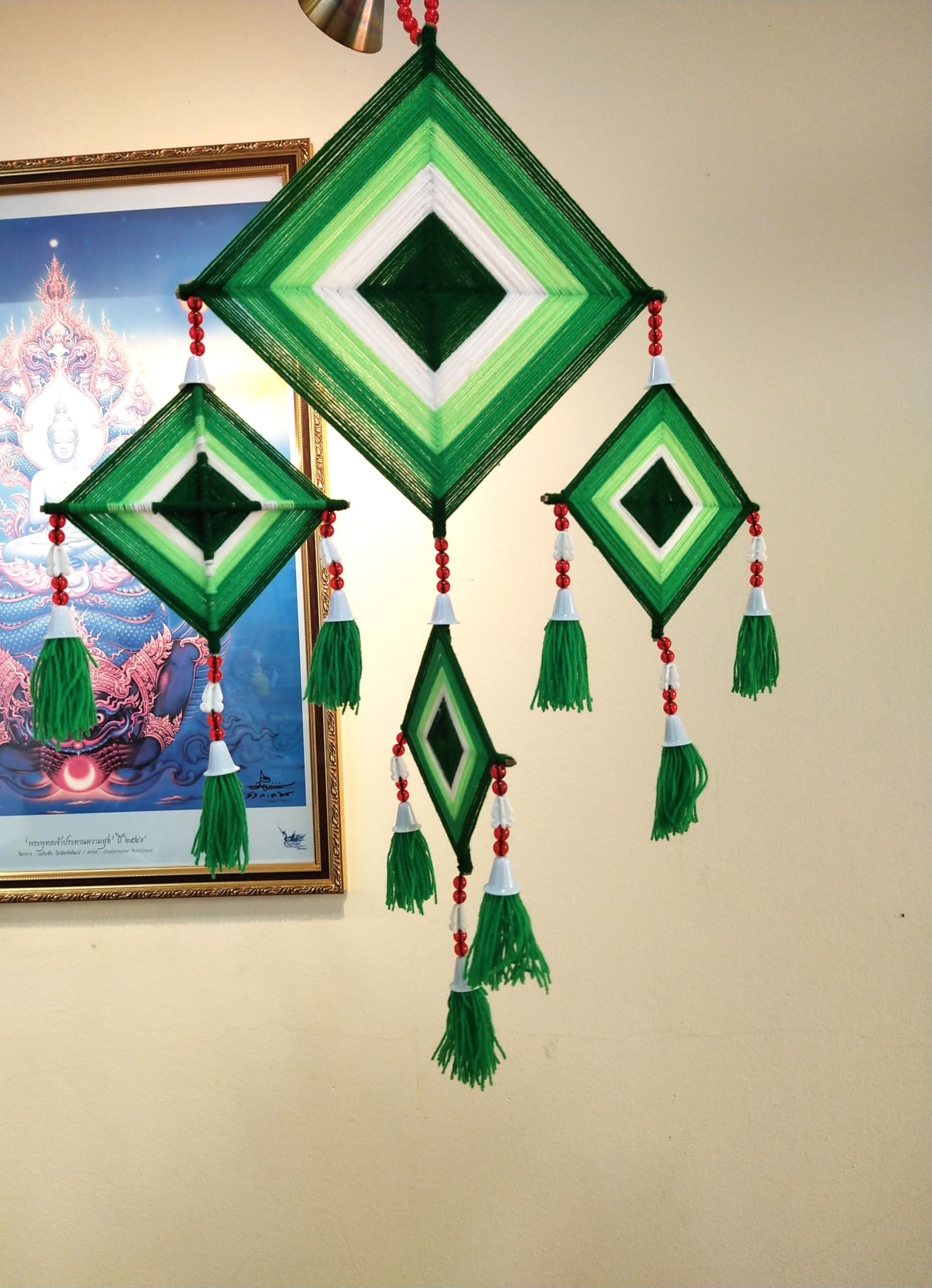 Moose546 Decorative Dreamcatcher Green Tung Hanging Square Ornaments with Beads 15